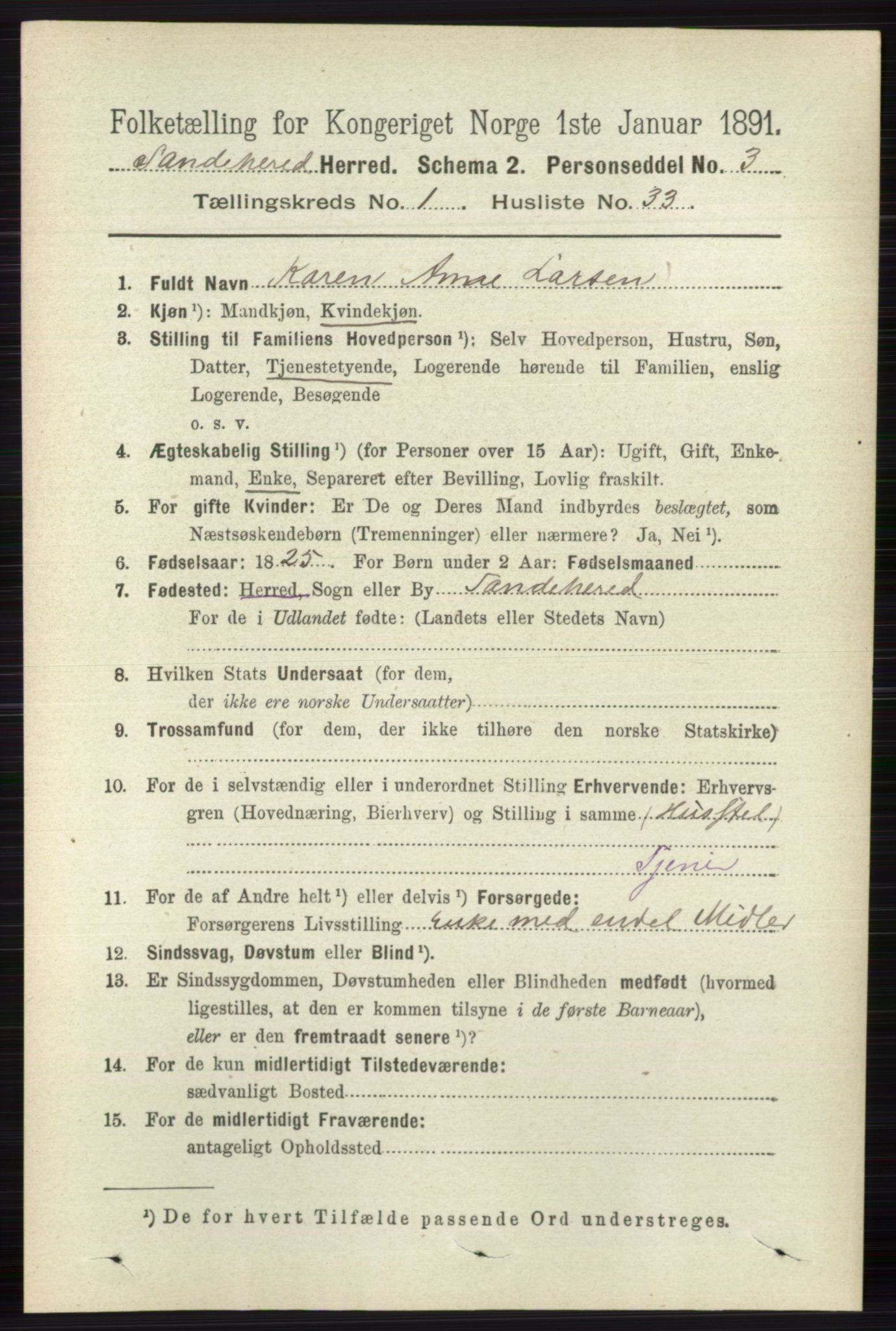 RA, 1891 census for 0724 Sandeherred, 1891, p. 407