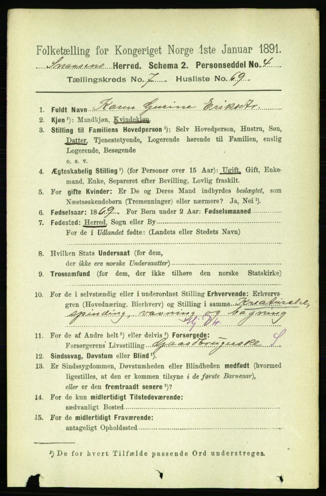 RA, 1891 census for 1736 Snåsa, 1891, p. 2661