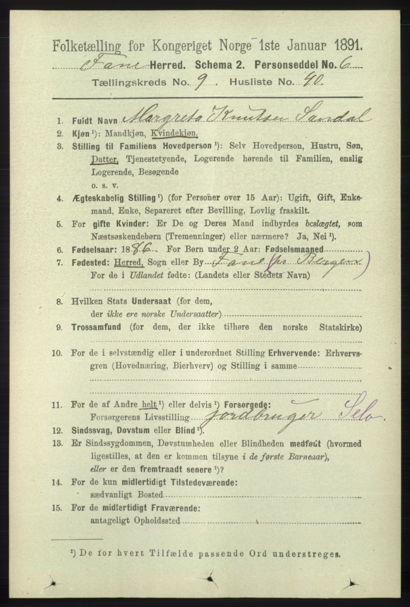 RA, 1891 census for 1249 Fana, 1891, p. 5101