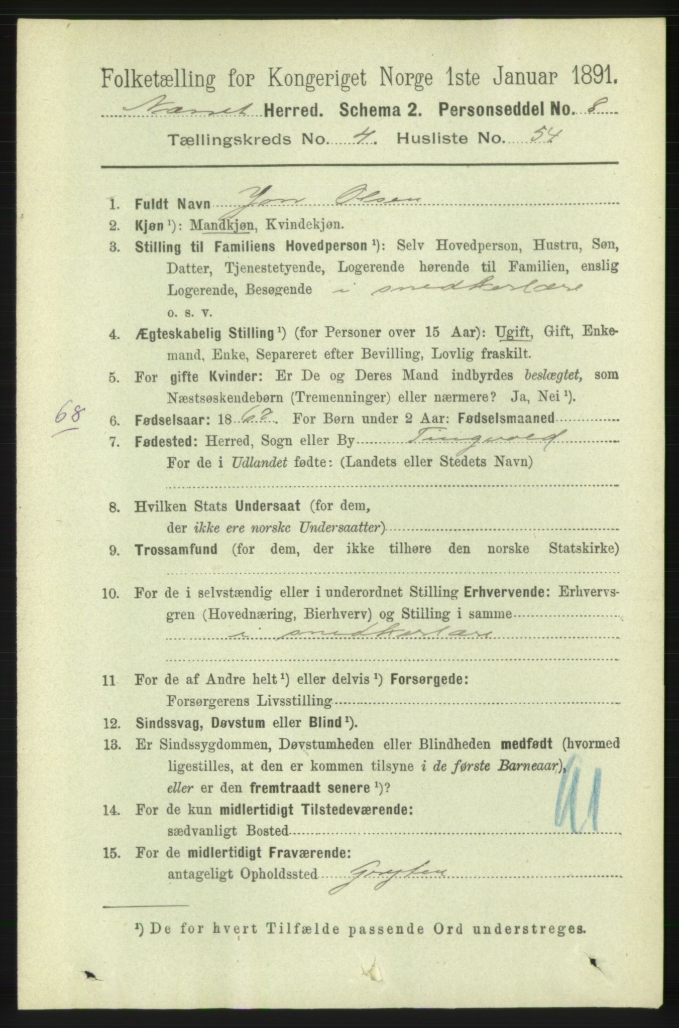 RA, 1891 census for 1543 Nesset, 1891, p. 2063