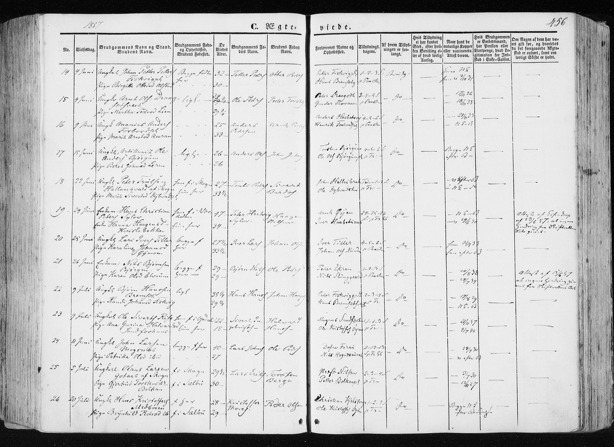 Ministerialprotokoller, klokkerbøker og fødselsregistre - Nord-Trøndelag, SAT/A-1458/709/L0074: Parish register (official) no. 709A14, 1845-1858, p. 456