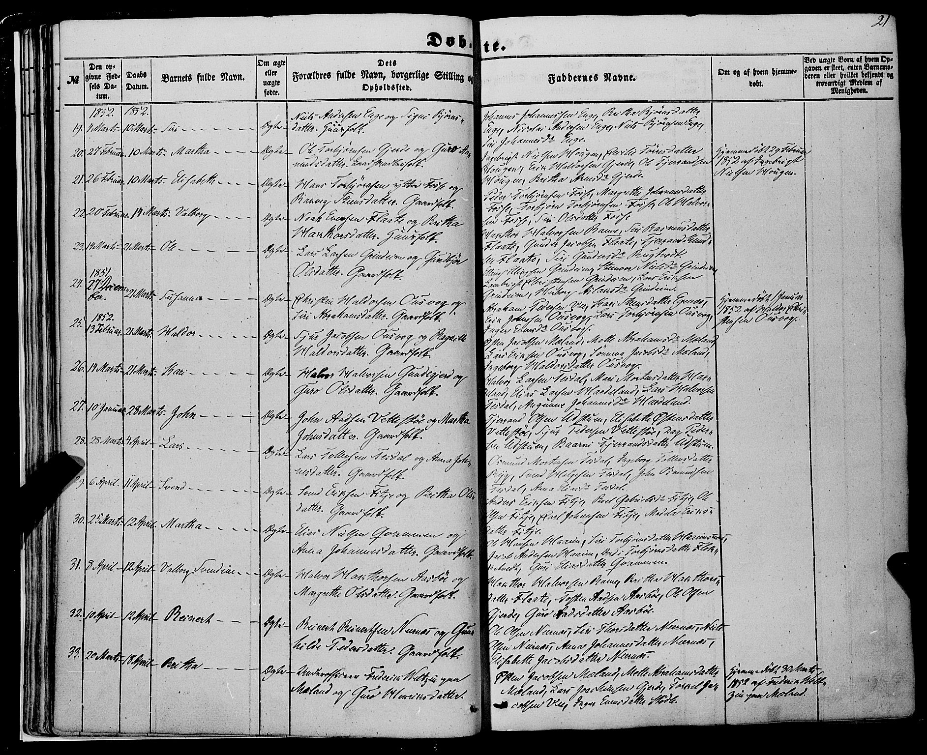 Etne sokneprestembete, AV/SAB-A-75001/H/Haa: Parish register (official) no. A 8, 1848-1862, p. 21