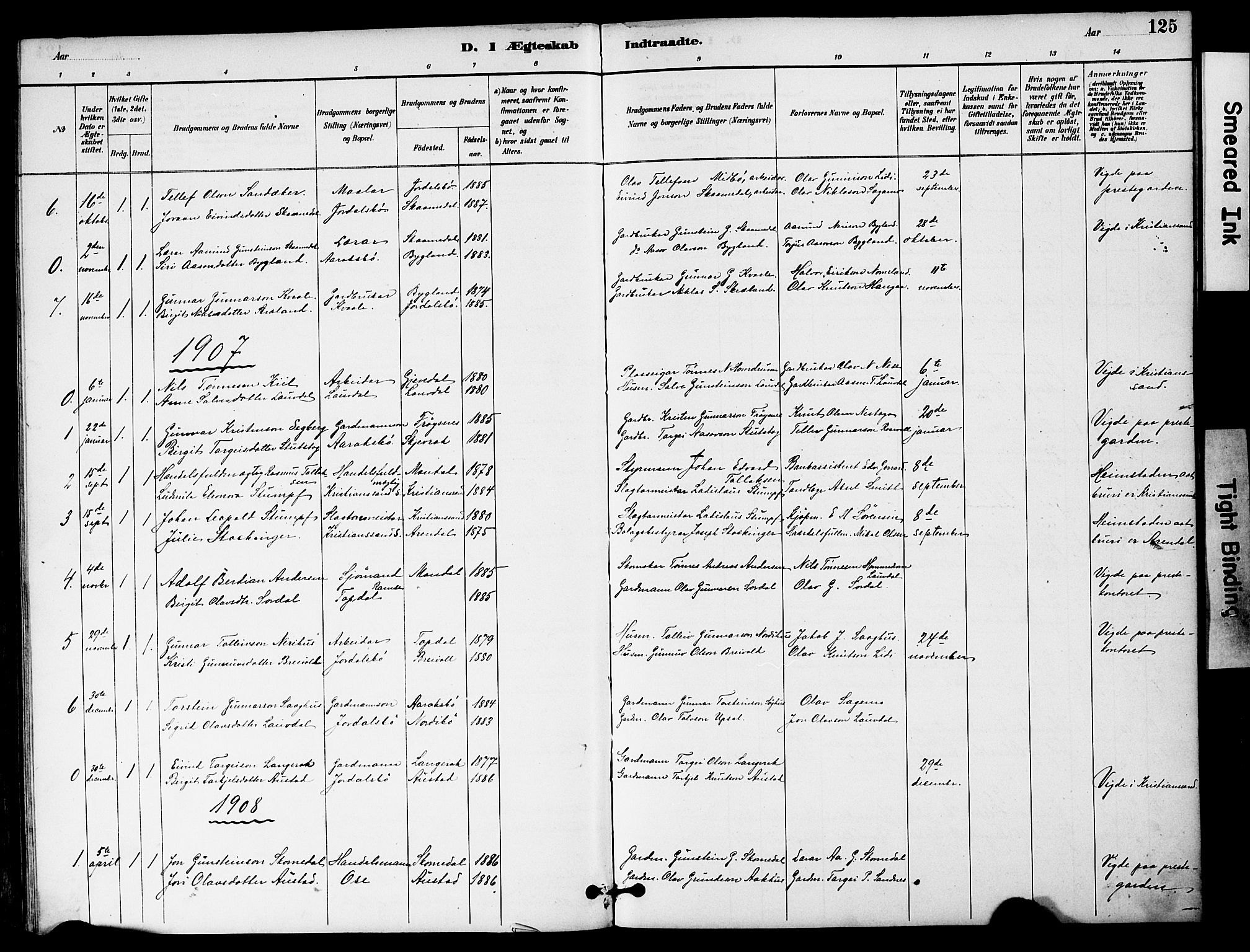 Bygland sokneprestkontor, SAK/1111-0006/F/Fa/Fab/L0007: Parish register (official) no. A 7, 1885-1909, p. 125