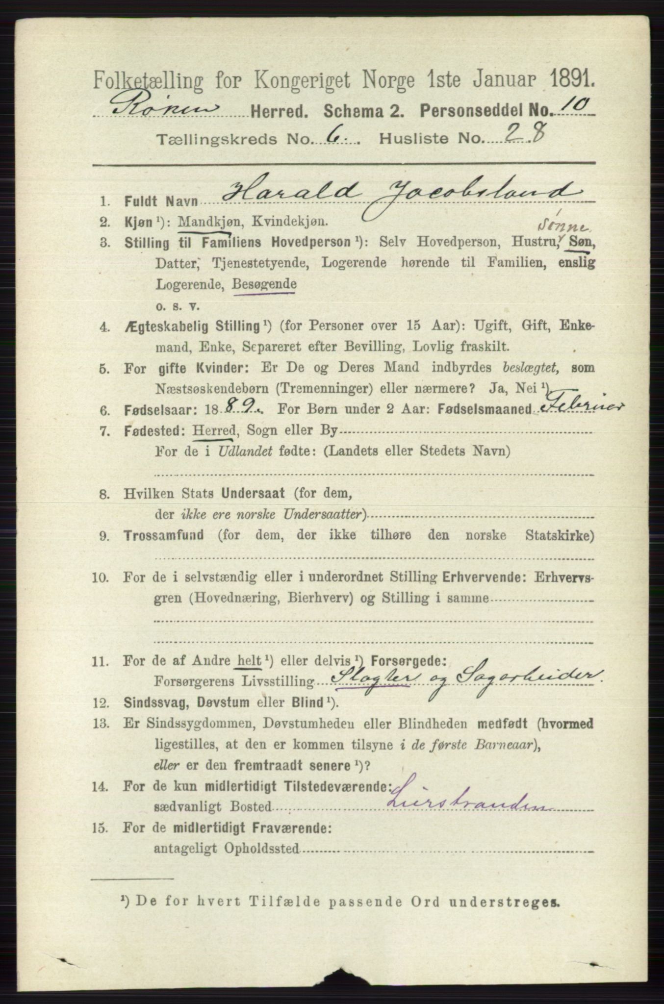 RA, 1891 census for 0627 Røyken, 1891, p. 3786