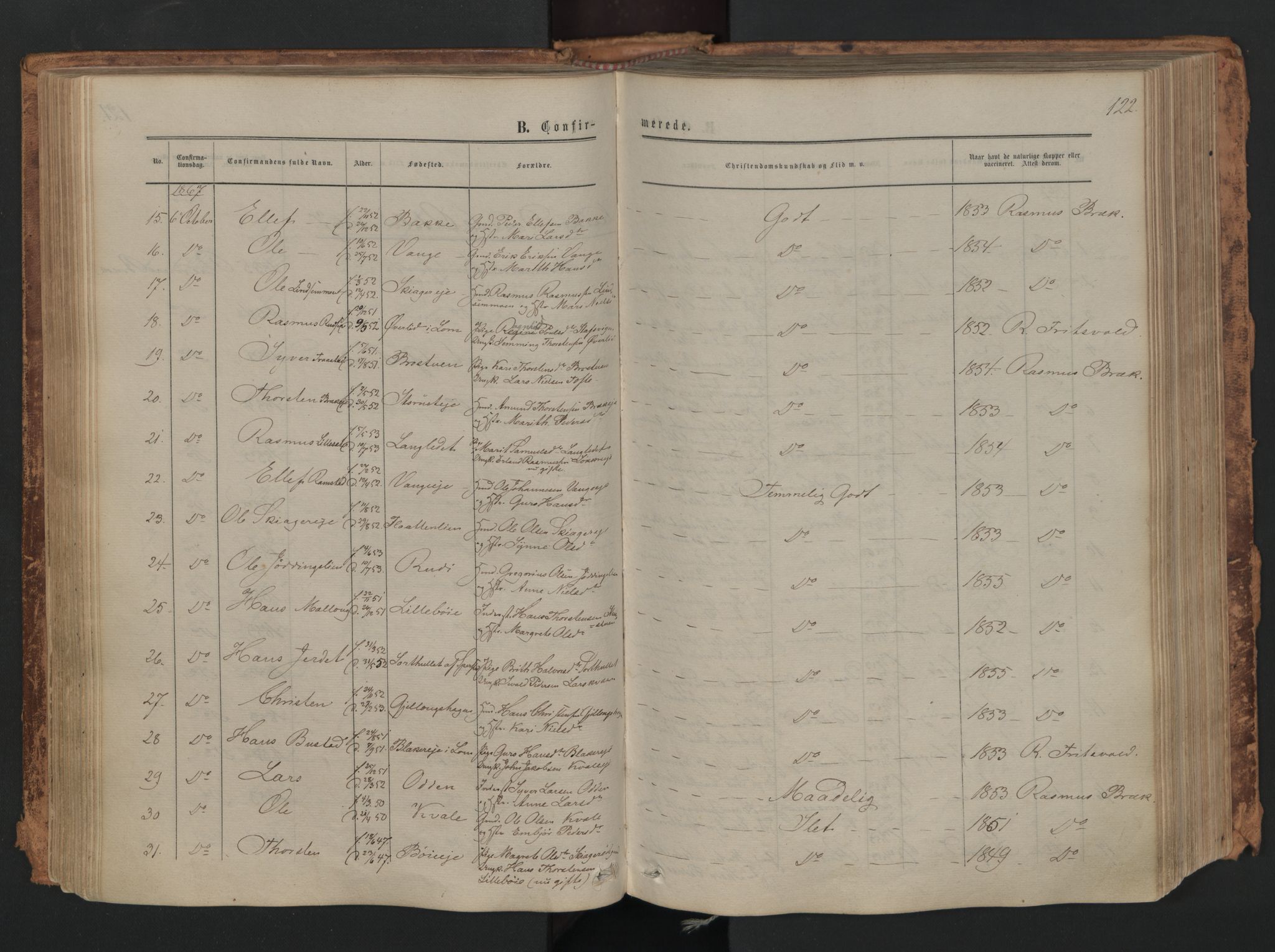Skjåk prestekontor, SAH/PREST-072/H/Ha/Haa/L0001: Parish register (official) no. 1, 1863-1879, p. 122