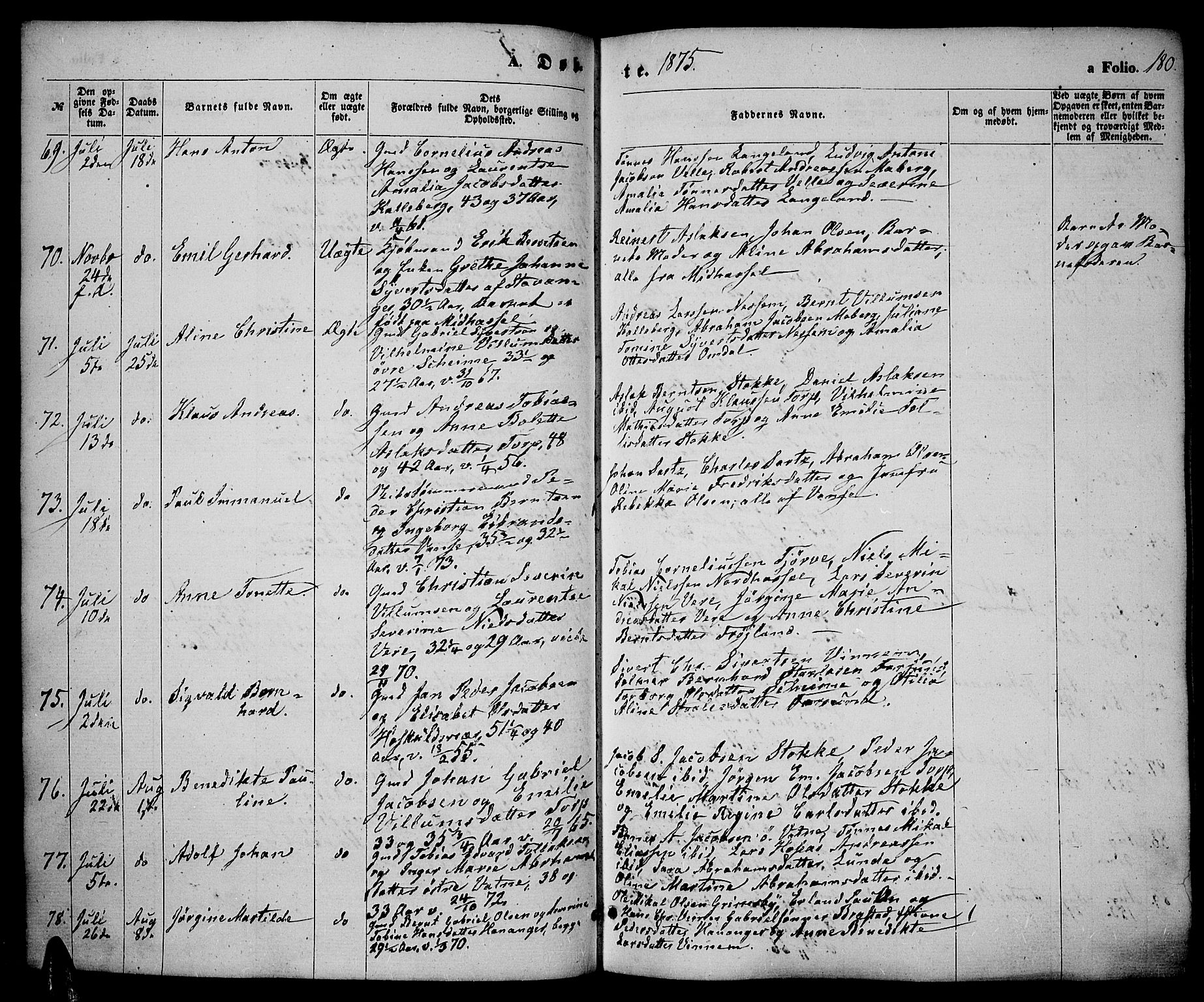 Lista sokneprestkontor, AV/SAK-1111-0027/F/Fb/L0003: Parish register (copy) no. B 3, 1862-1877, p. 180