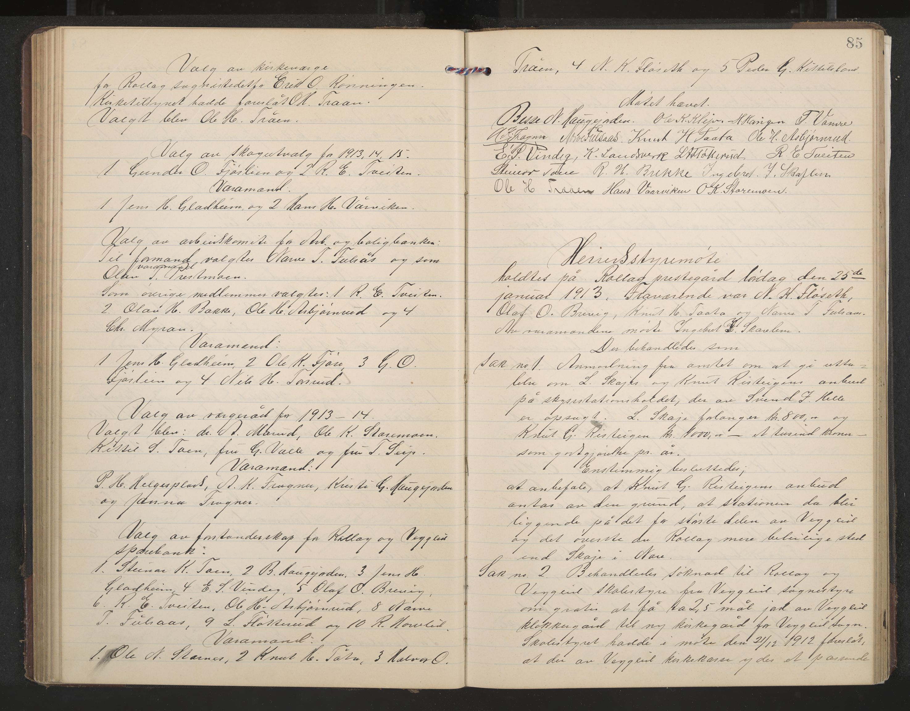 Rollag formannskap og sentraladministrasjon, IKAK/0632021-2/A/Aa/L0005: Møtebok, 1909-1915, p. 85