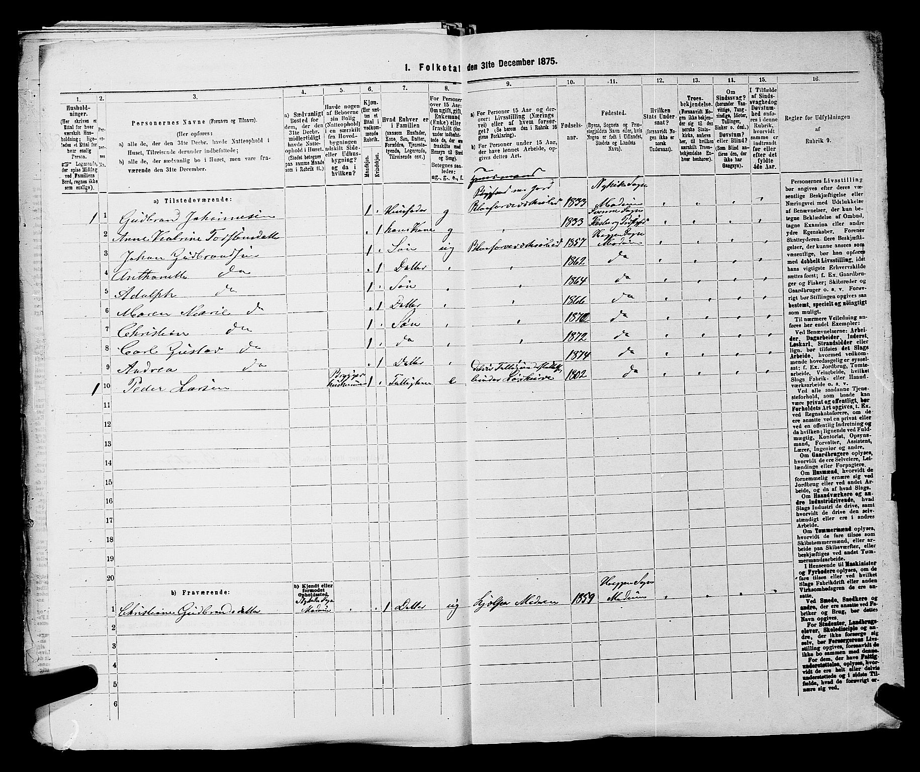 SAKO, 1875 census for 0623P Modum, 1875, p. 1038