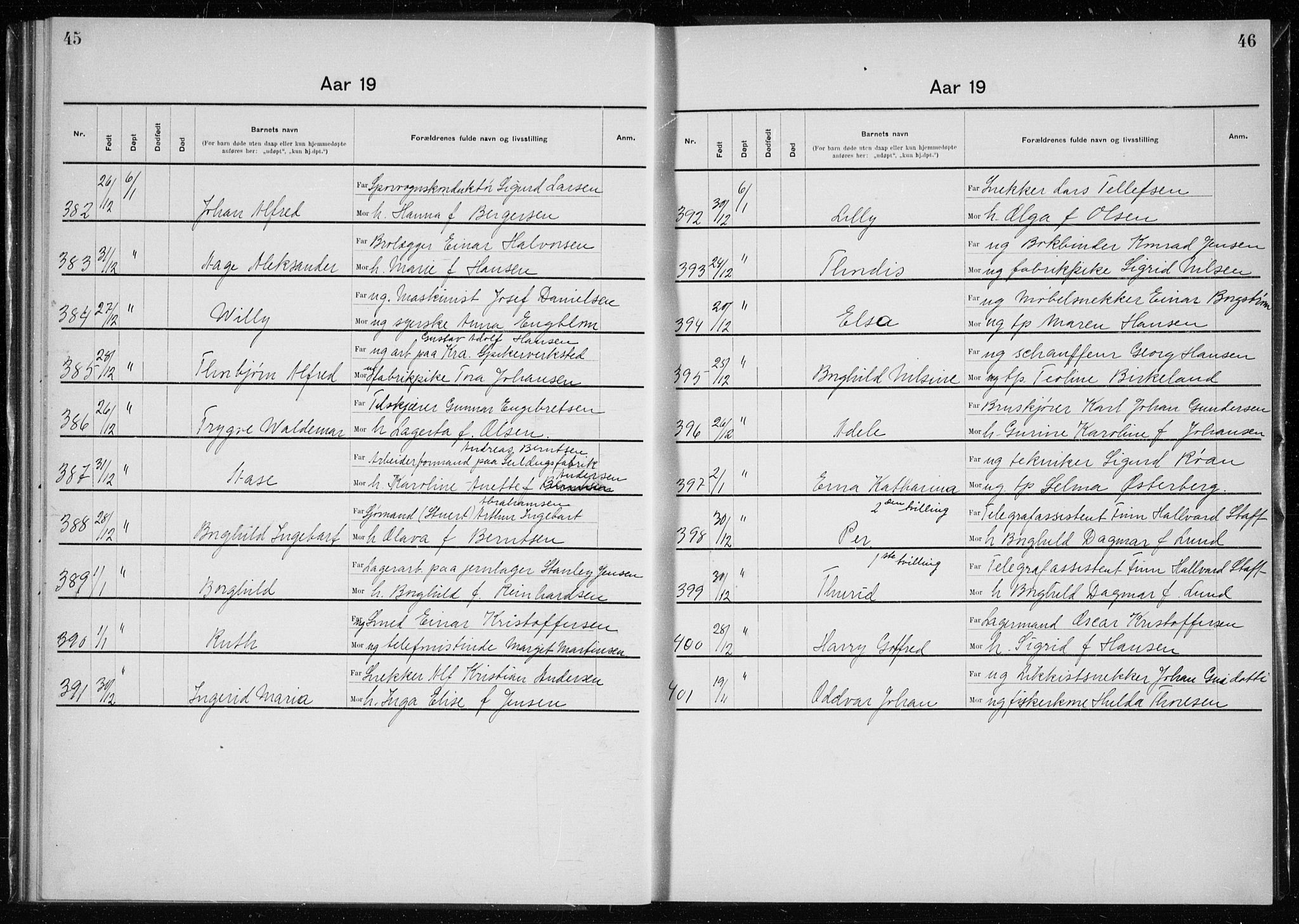 Rikshospitalet prestekontor Kirkebøker, AV/SAO-A-10309b/K/L0007/0003: Baptism register no. 7.3, 1914-1915, p. 45-46