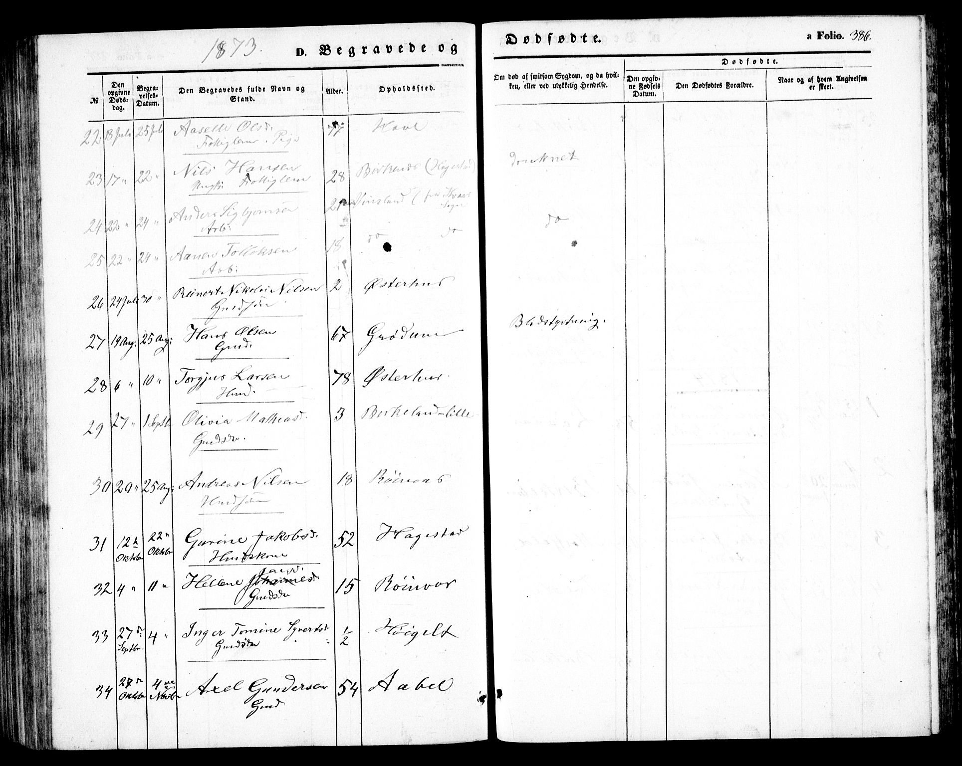 Birkenes sokneprestkontor, AV/SAK-1111-0004/F/Fb/L0002: Parish register (copy) no. B 2, 1849-1876, p. 386