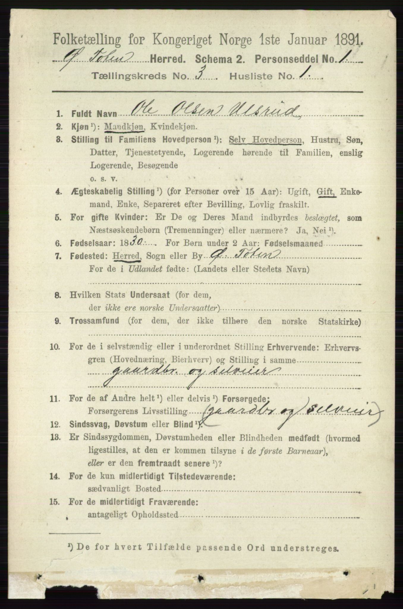 RA, 1891 census for 0528 Østre Toten, 1891, p. 1555