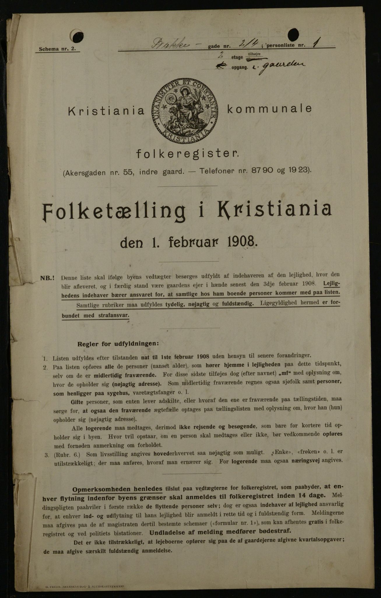 OBA, Municipal Census 1908 for Kristiania, 1908, p. 2735