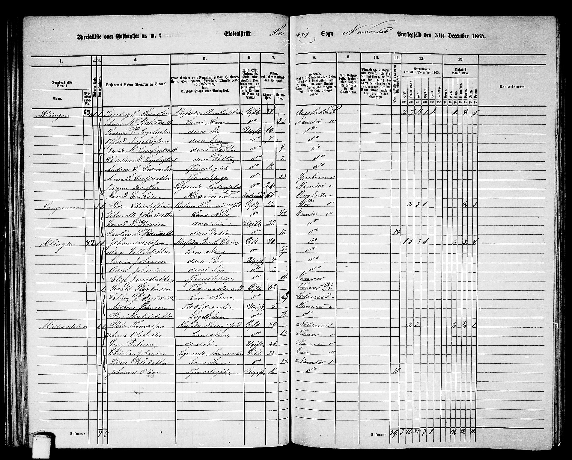 RA, 1865 census for Namsos/Vemundvik og Sævik, 1865, p. 58