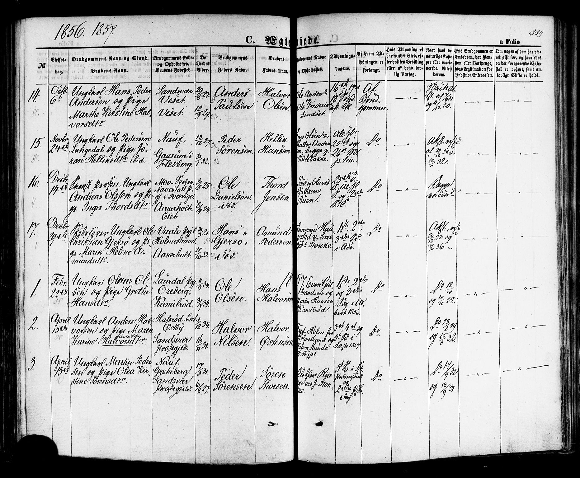 Hof kirkebøker, SAKO/A-64/F/Fa/L0006: Parish register (official) no. I 6, 1851-1877, p. 339