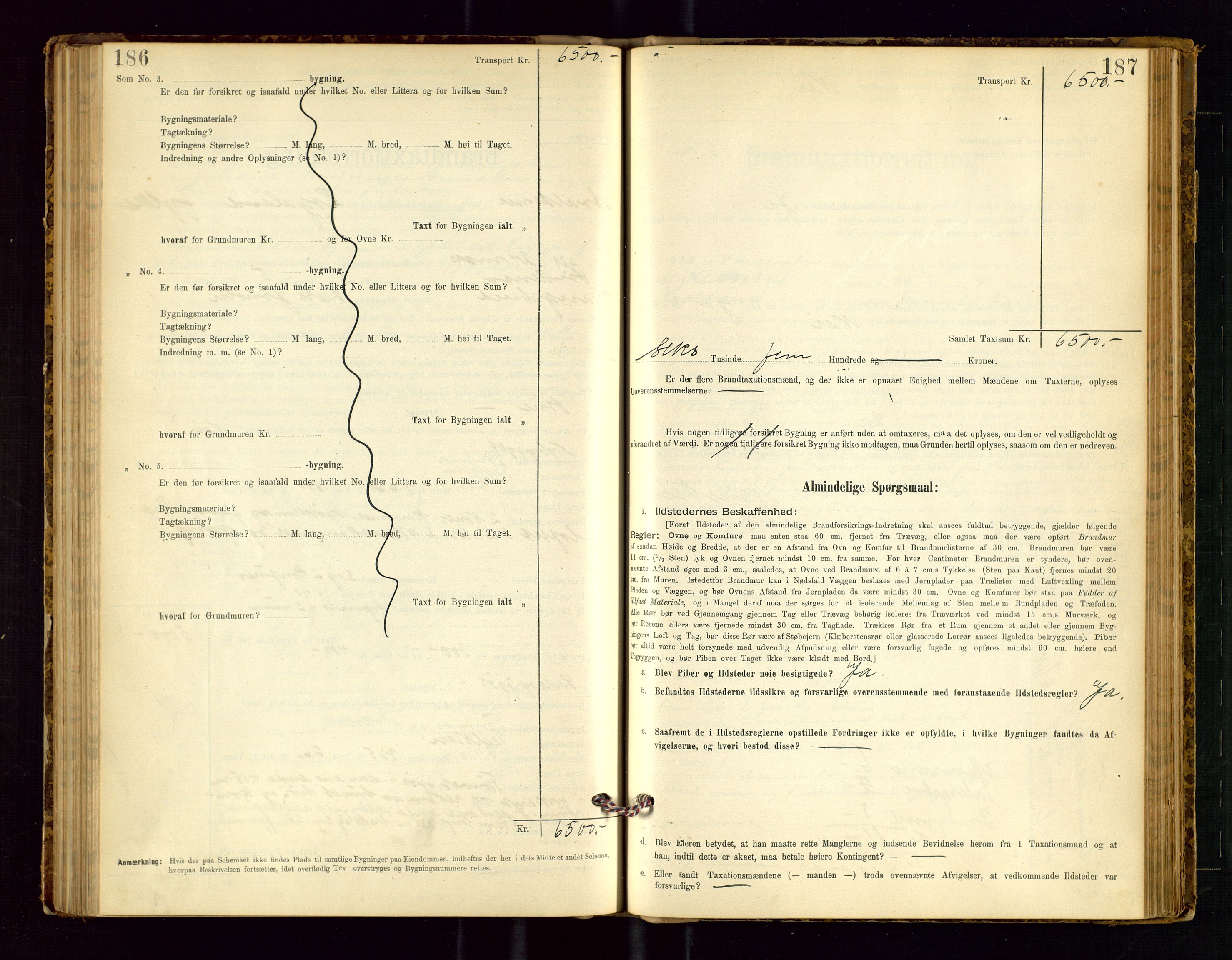 Avaldsnes lensmannskontor, AV/SAST-A-100286/Gob/L0001: "Brandtaxationsprotokol for Avaldsnes Lensmandsdistrikt Ryfylke Fogderi", 1894-1925, p. 186-187