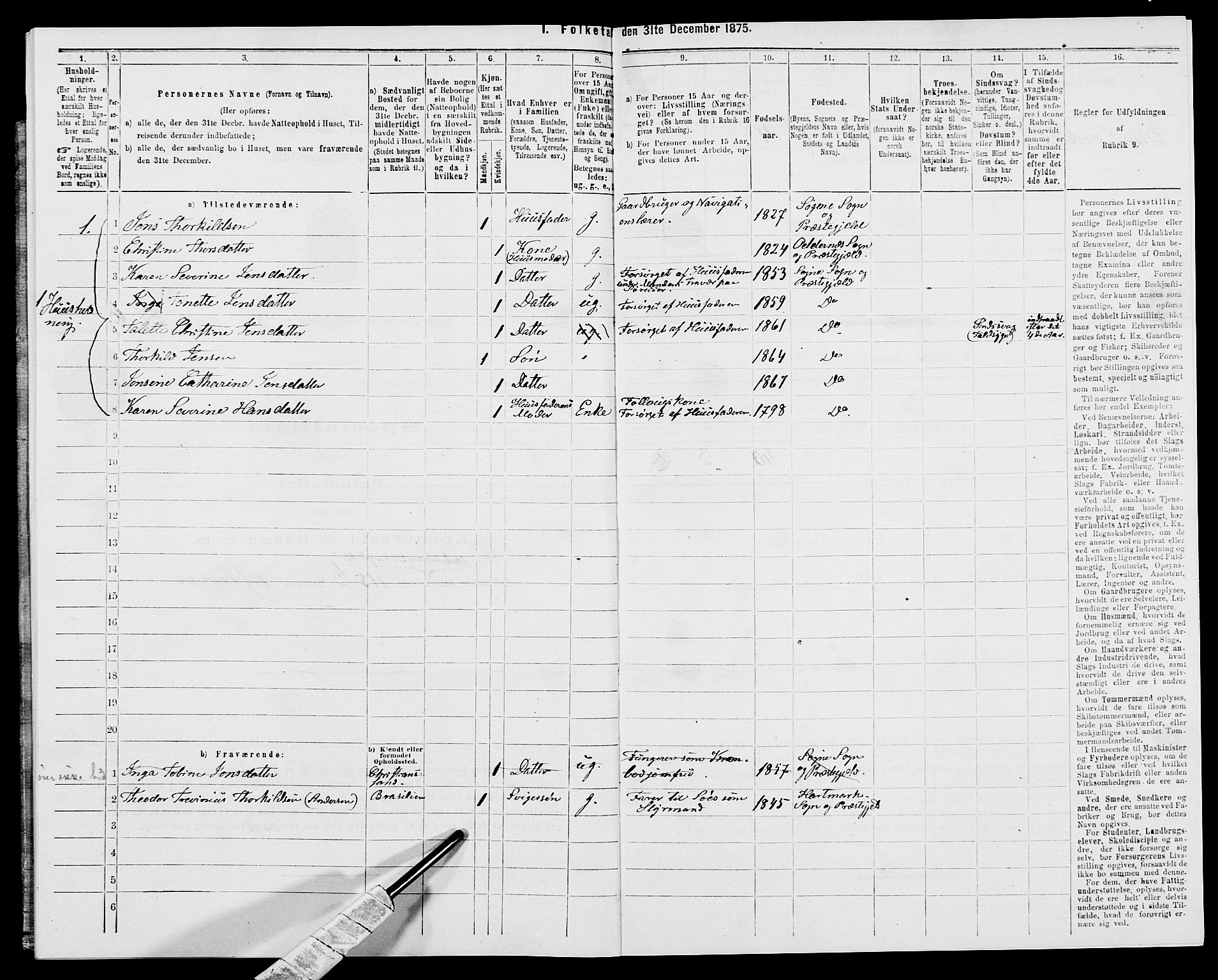 SAK, 1875 census for 1018P Søgne, 1875, p. 684