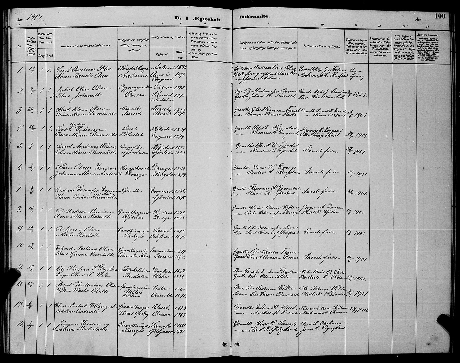 Ministerialprotokoller, klokkerbøker og fødselsregistre - Møre og Romsdal, AV/SAT-A-1454/520/L0292: Parish register (copy) no. 520C04, 1882-1901, p. 109