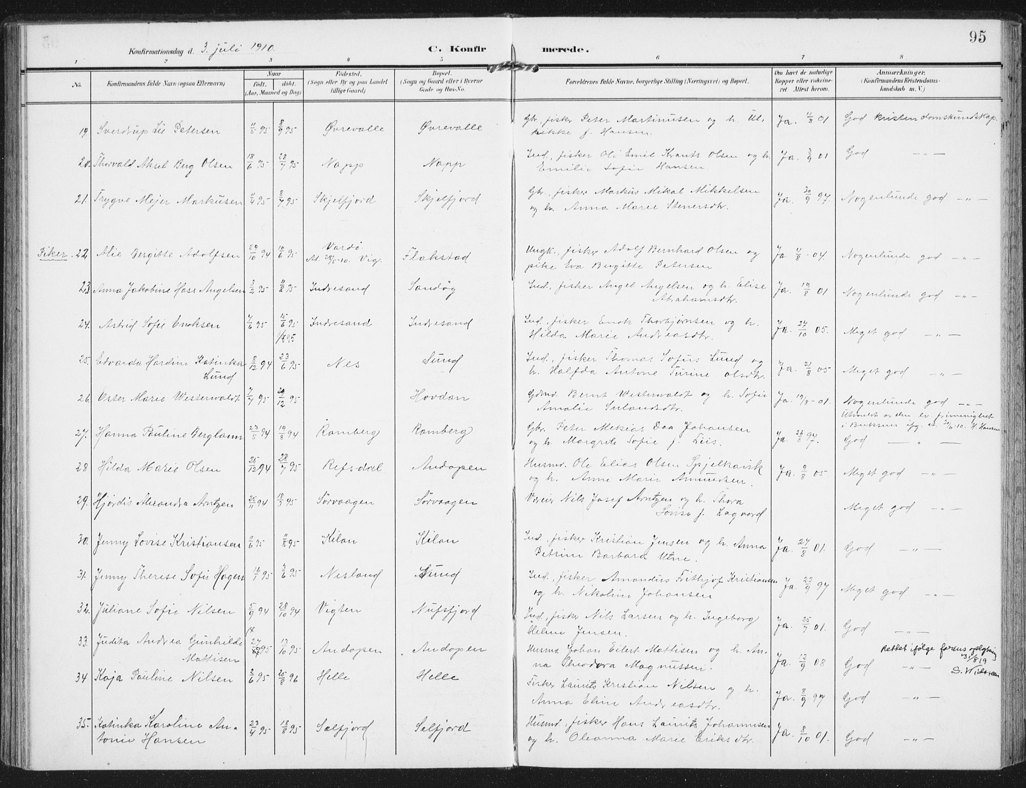 Ministerialprotokoller, klokkerbøker og fødselsregistre - Nordland, SAT/A-1459/885/L1206: Parish register (official) no. 885A07, 1905-1915, p. 95