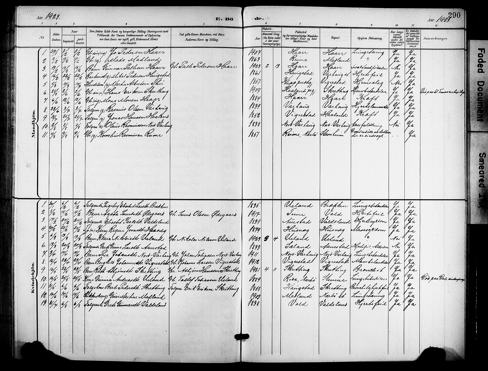 Hå sokneprestkontor, SAST/A-101801/001/30BB/L0006: Parish register (copy) no. B 6, 1900-1924, p. 290