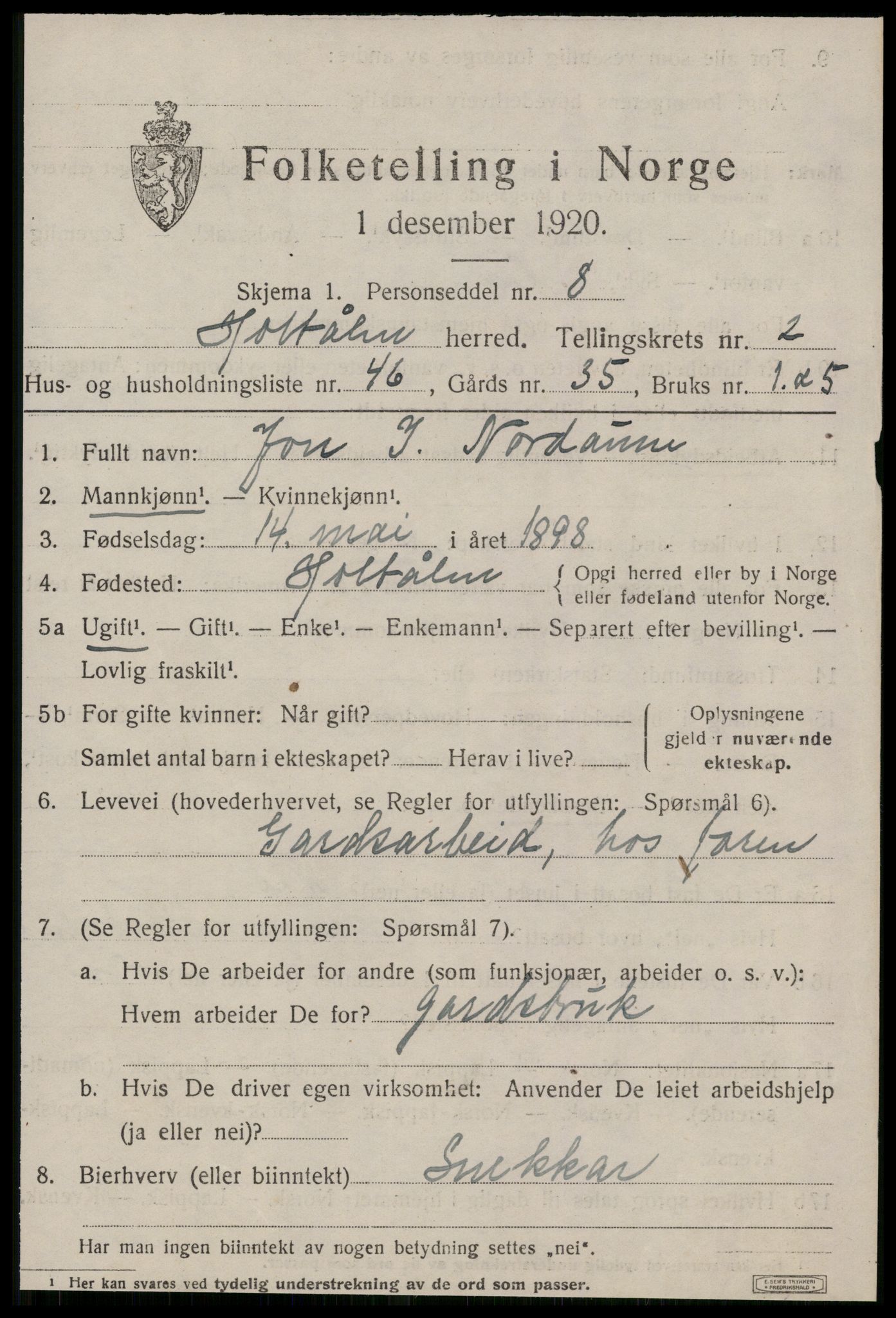 SAT, 1920 census for Haltdalen, 1920, p. 1608