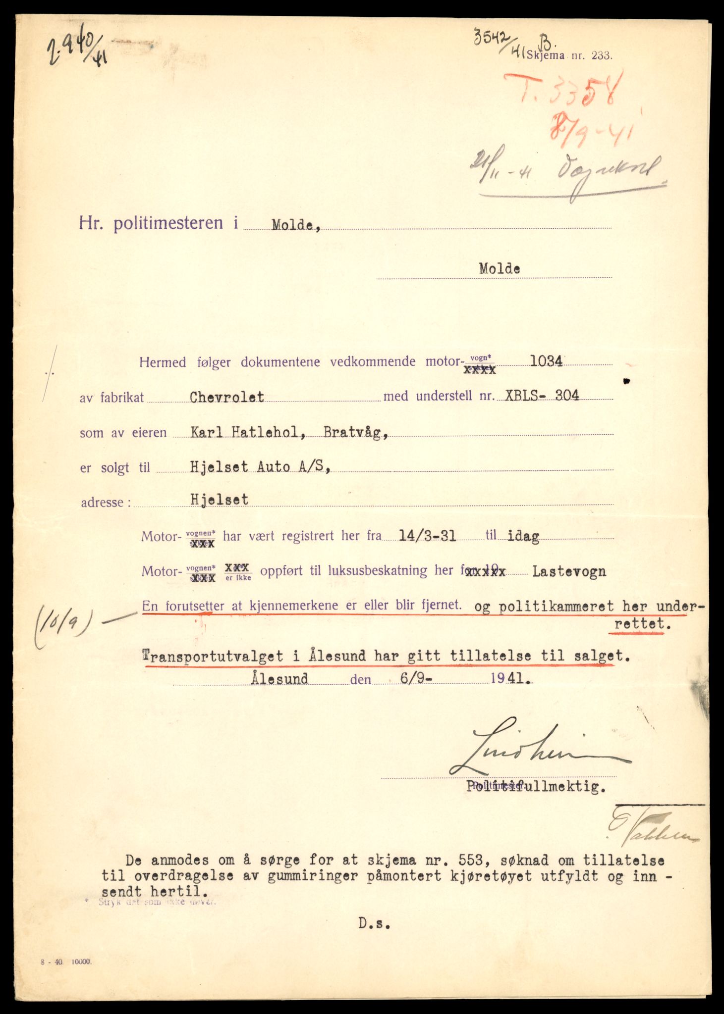 Møre og Romsdal vegkontor - Ålesund trafikkstasjon, AV/SAT-A-4099/F/Fe/L0019: Registreringskort for kjøretøy T 10228 - T 10350, 1927-1998, p. 391