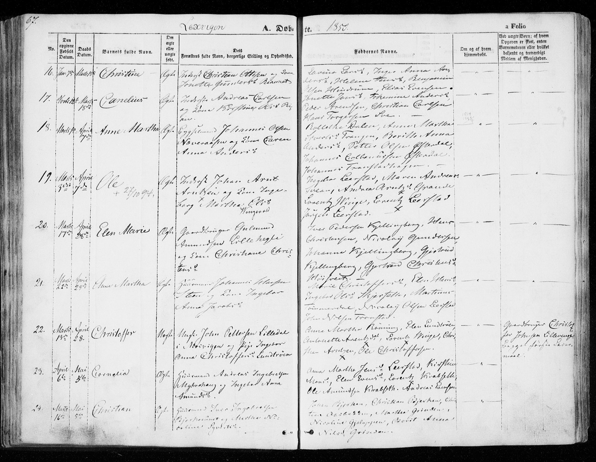 Ministerialprotokoller, klokkerbøker og fødselsregistre - Nord-Trøndelag, SAT/A-1458/701/L0007: Parish register (official) no. 701A07 /1, 1842-1854, p. 67
