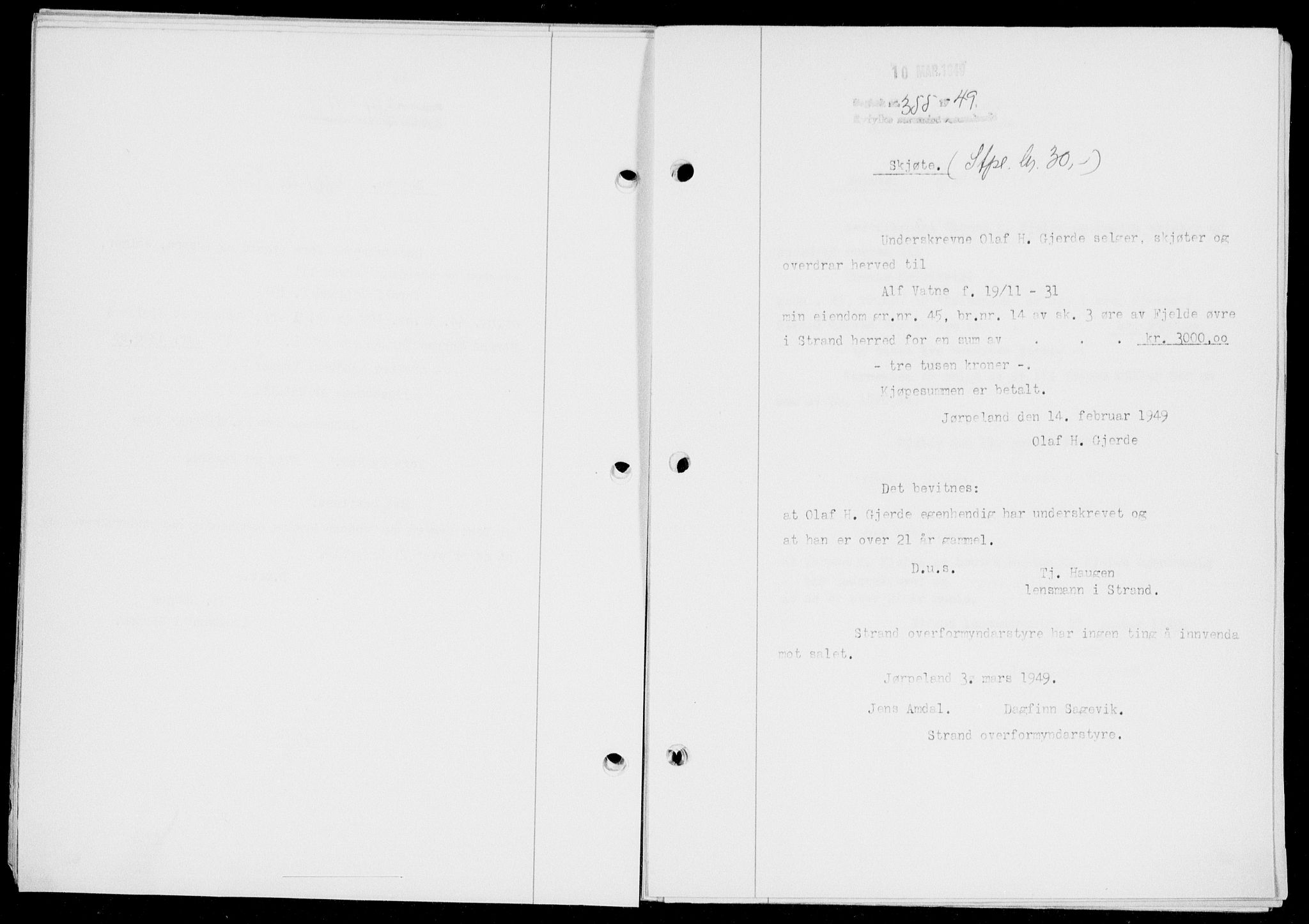 Ryfylke tingrett, AV/SAST-A-100055/001/II/IIB/L0104: Mortgage book no. 83, 1948-1949, Diary no: : 355/1949