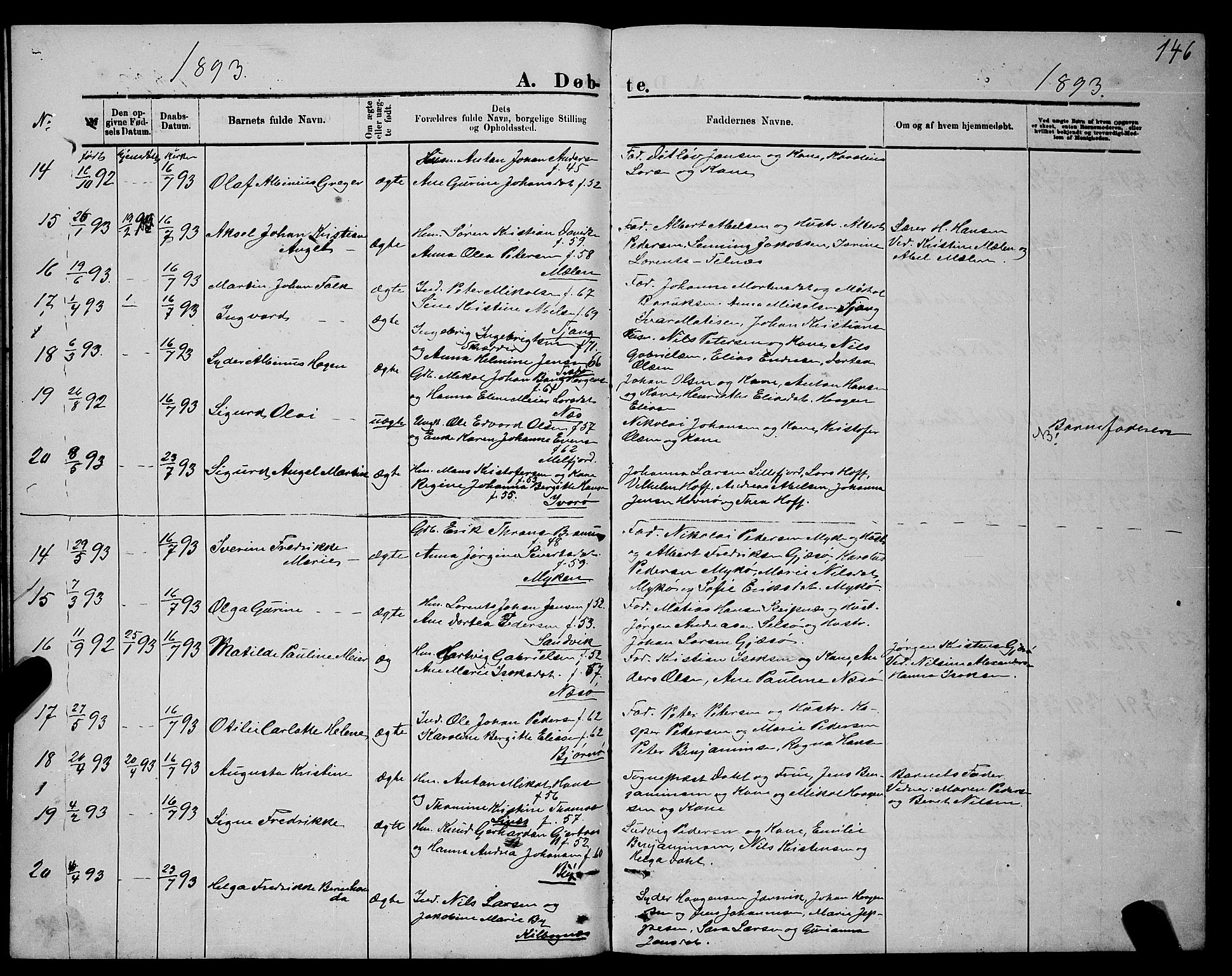 Ministerialprotokoller, klokkerbøker og fødselsregistre - Nordland, AV/SAT-A-1459/841/L0620: Parish register (copy) no. 841C04, 1877-1896, p. 146