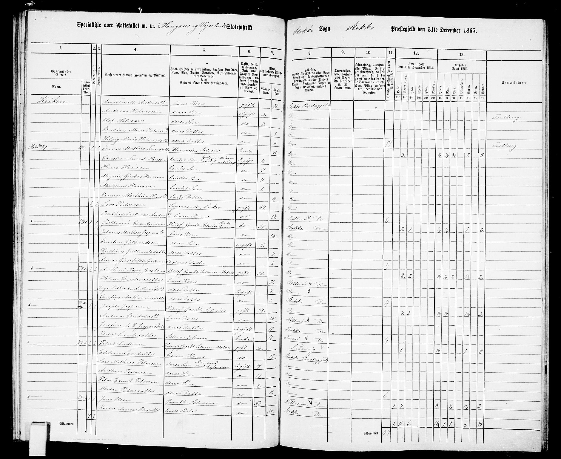 RA, 1865 census for Stokke, 1865, p. 99