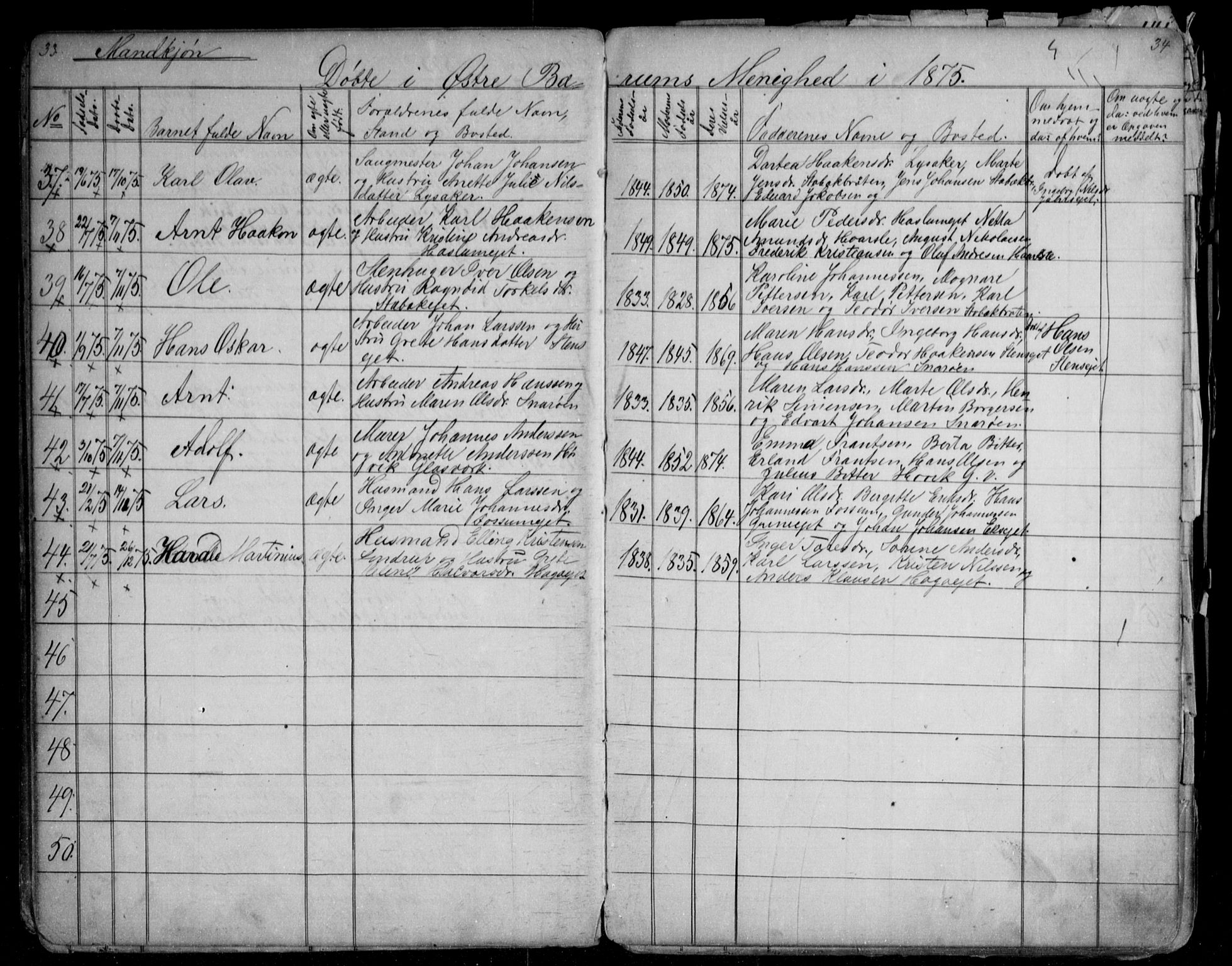 Asker prestekontor Kirkebøker, SAO/A-10256a/G/Gc/L0002: Parish register (copy) no. III 2, 1874-1883, p. 33-34