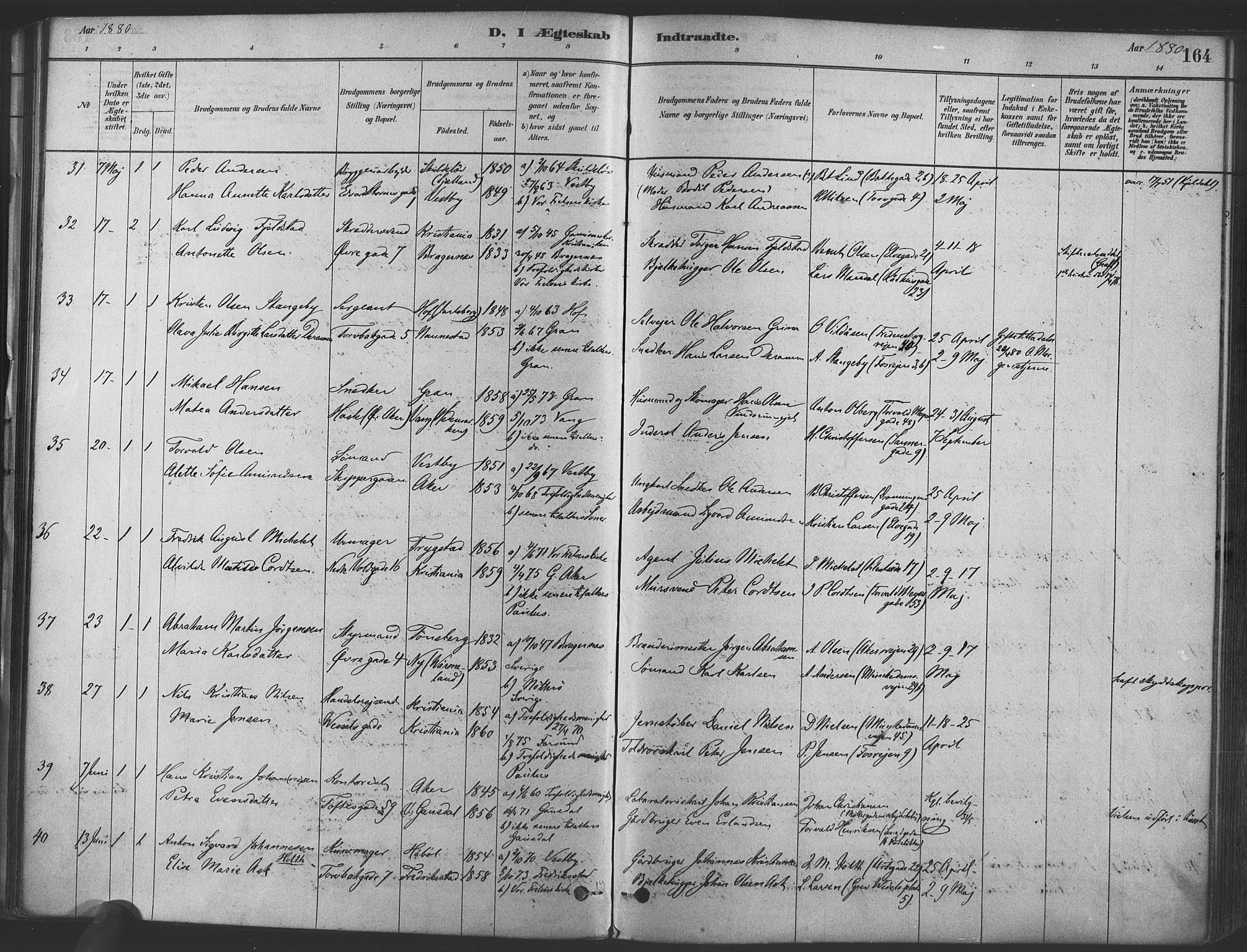 Paulus prestekontor Kirkebøker, AV/SAO-A-10871/F/Fa/L0004: Parish register (official) no. 4, 1879-1891, p. 164