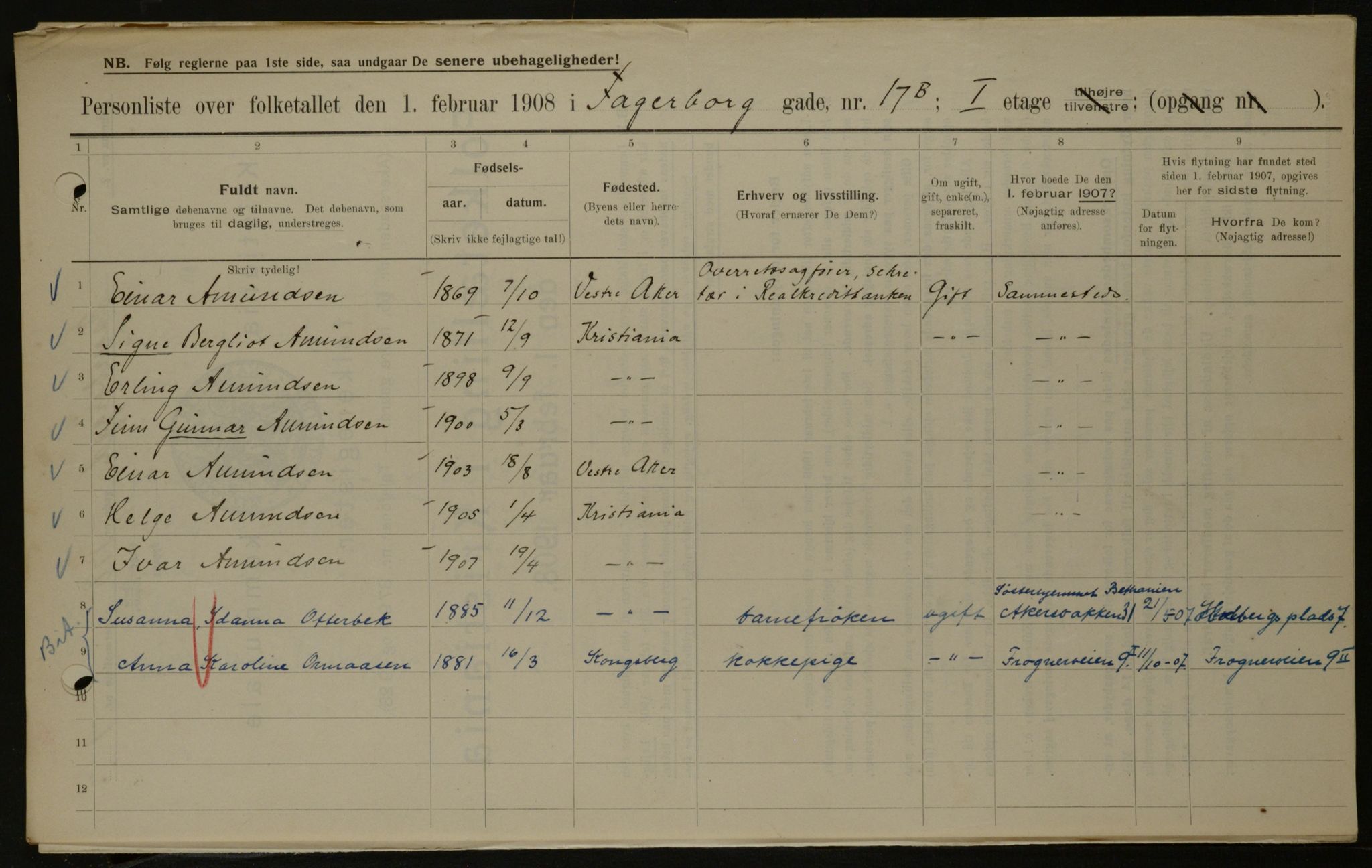 OBA, Municipal Census 1908 for Kristiania, 1908, p. 20907