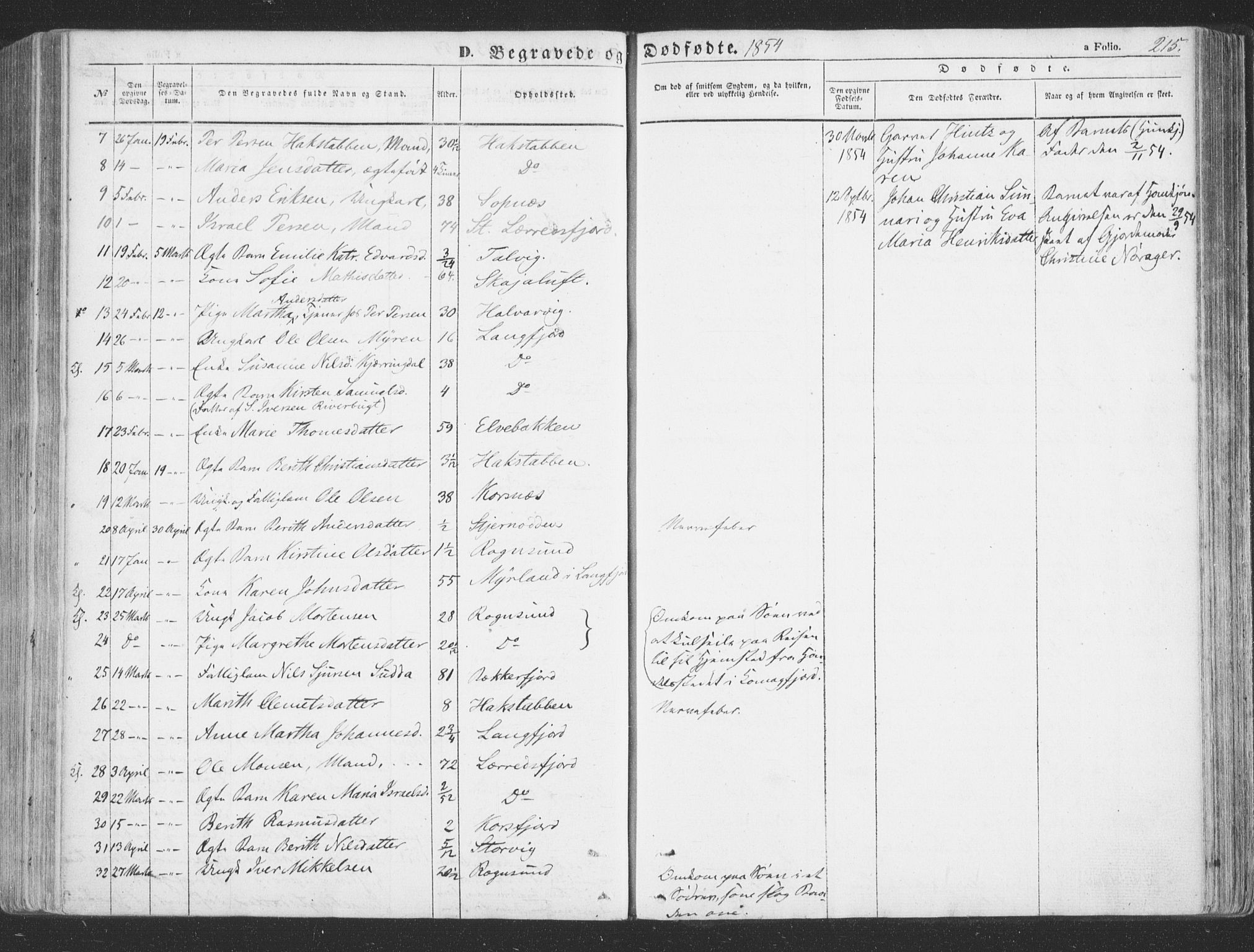 Talvik sokneprestkontor, AV/SATØ-S-1337/H/Ha/L0010kirke: Parish register (official) no. 10, 1852-1864, p. 215