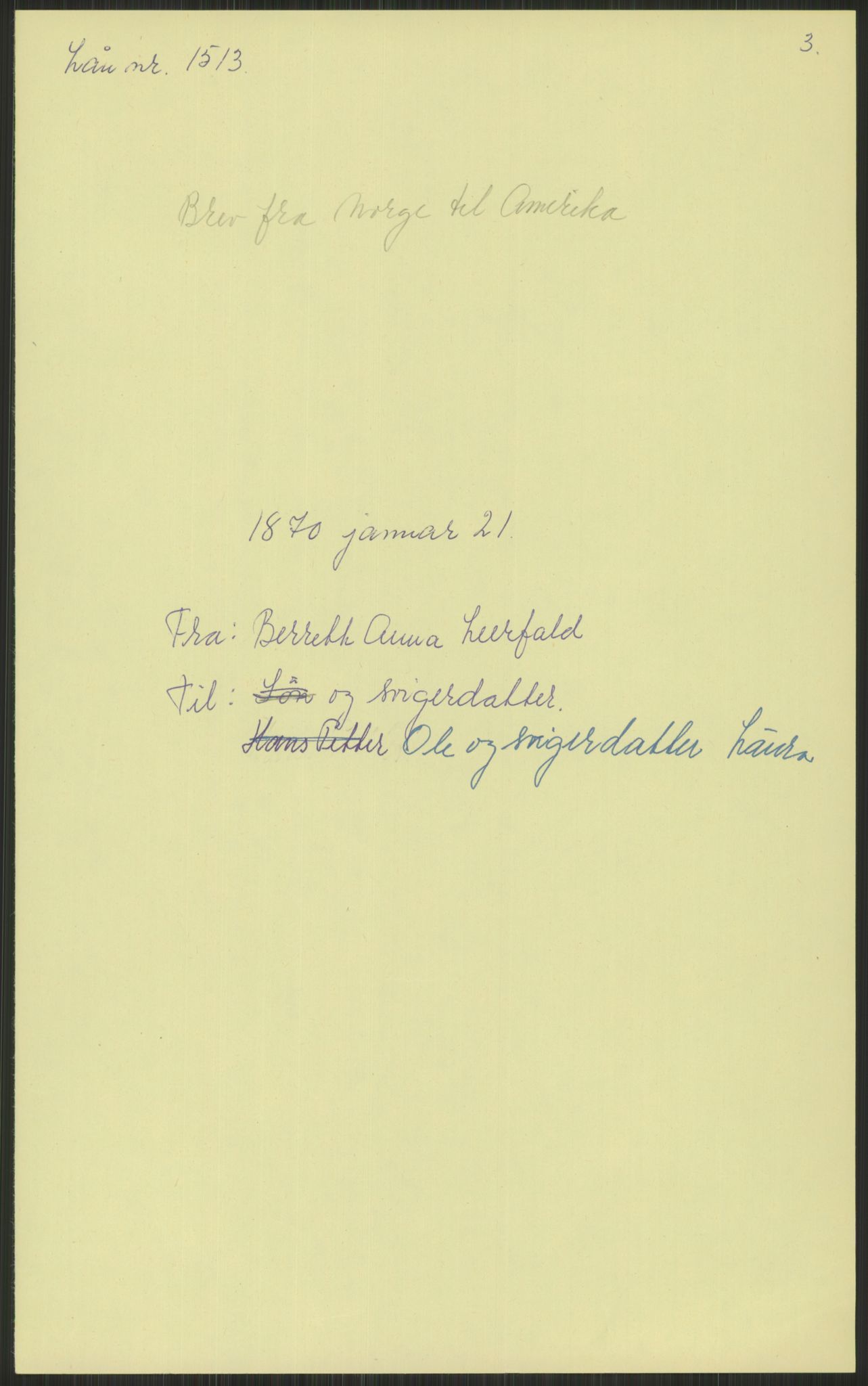 Samlinger til kildeutgivelse, Amerikabrevene, RA/EA-4057/F/L0034: Innlån fra Nord-Trøndelag, 1838-1914, p. 71