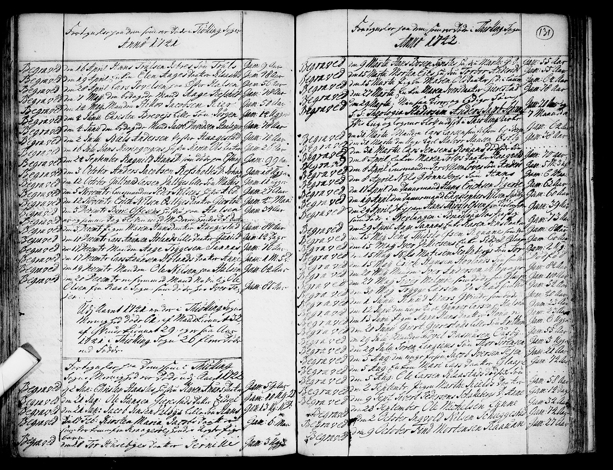 Tjølling kirkebøker, SAKO/A-60/F/Fa/L0003: Parish register (official) no. 3, 1735-1778, p. 131