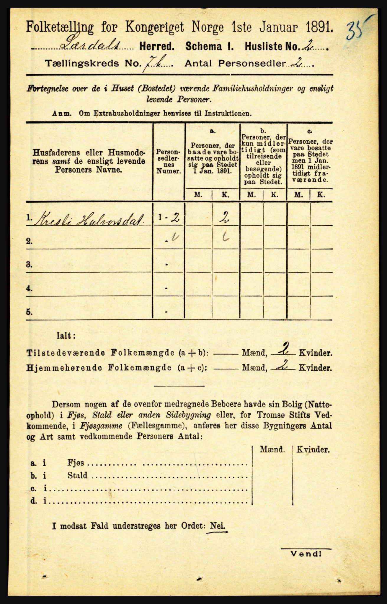 RA, 1891 census for 1422 Lærdal, 1891, p. 1108