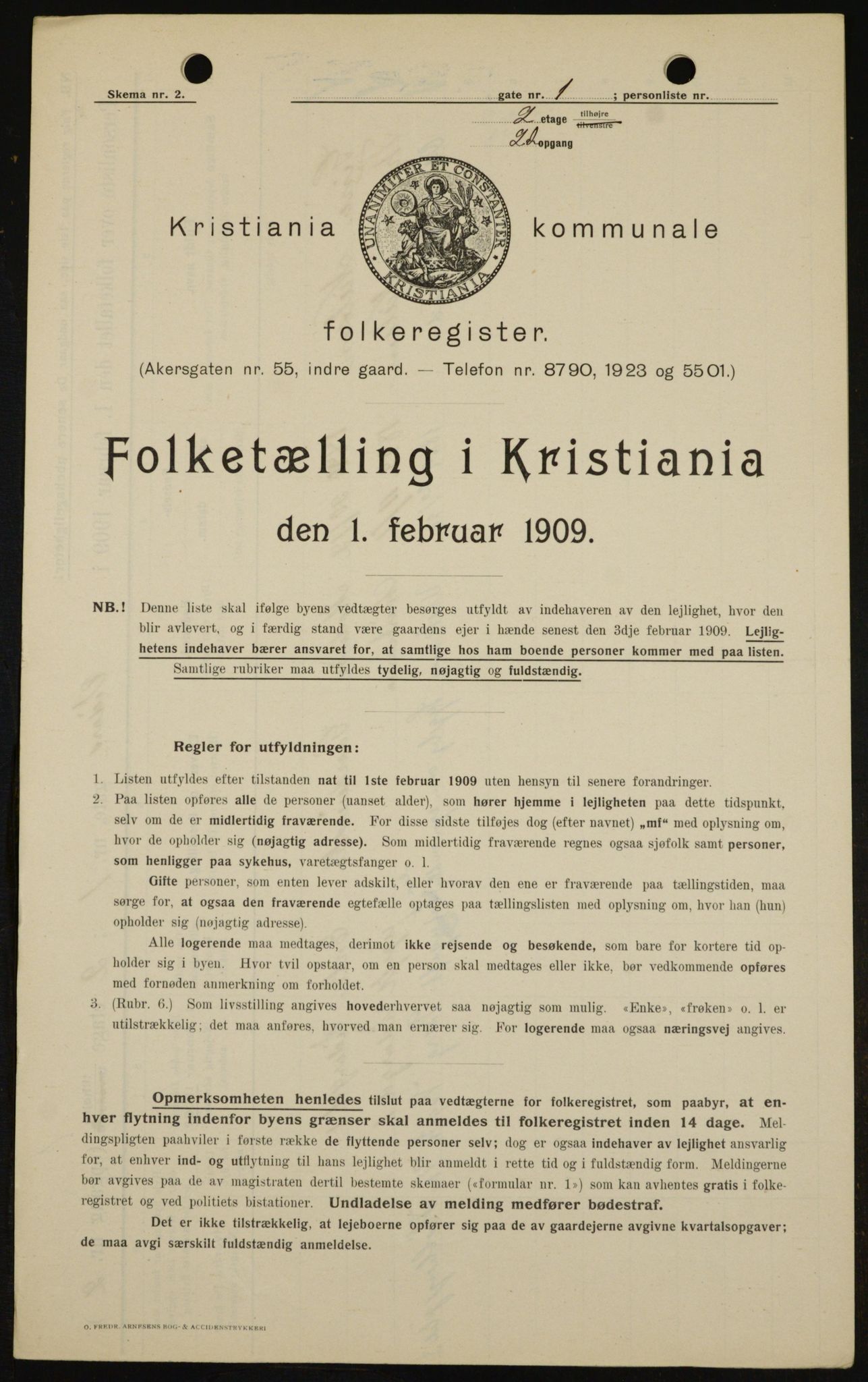 OBA, Municipal Census 1909 for Kristiania, 1909, p. 112119