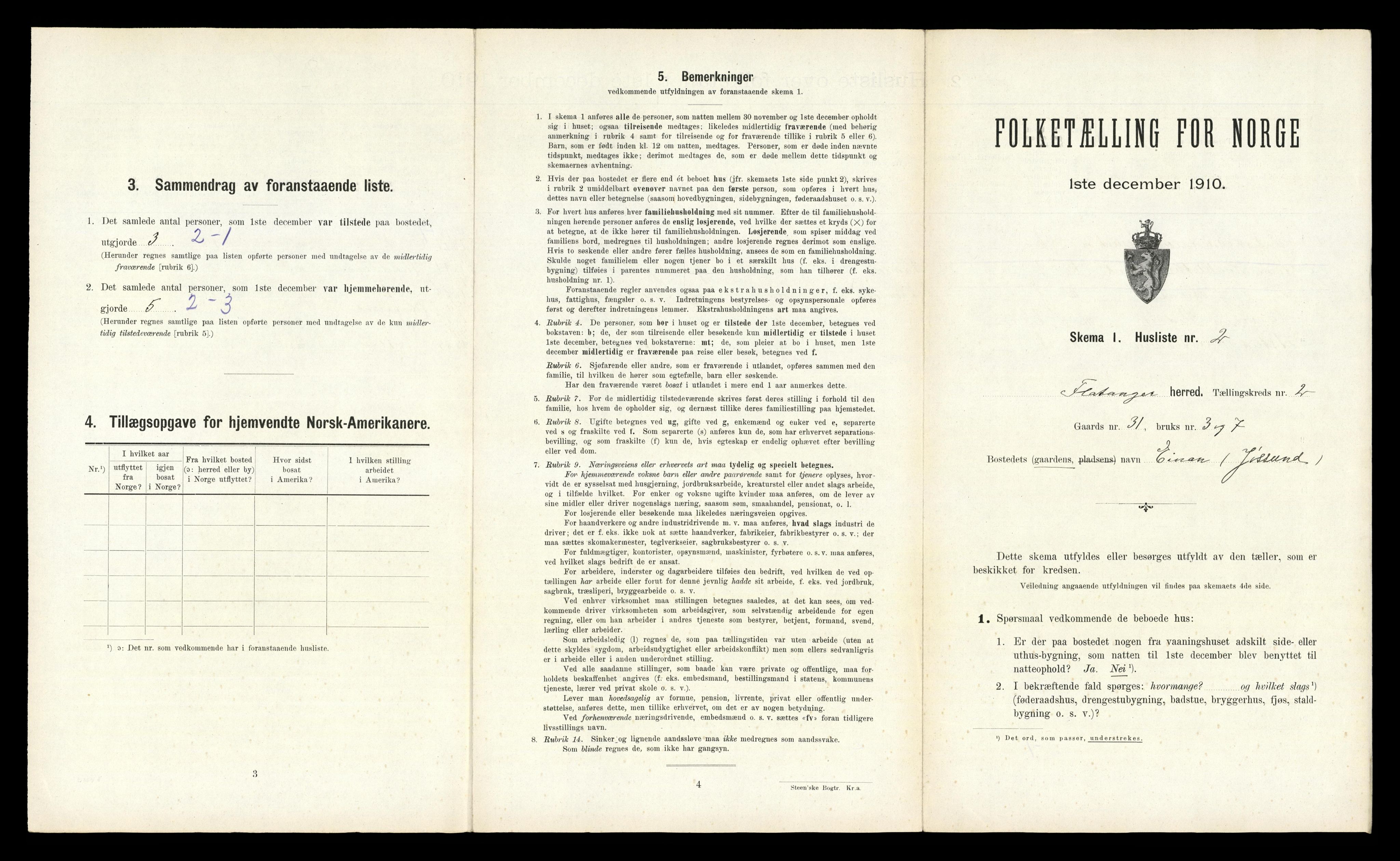 RA, 1910 census for Flatanger, 1910, p. 127