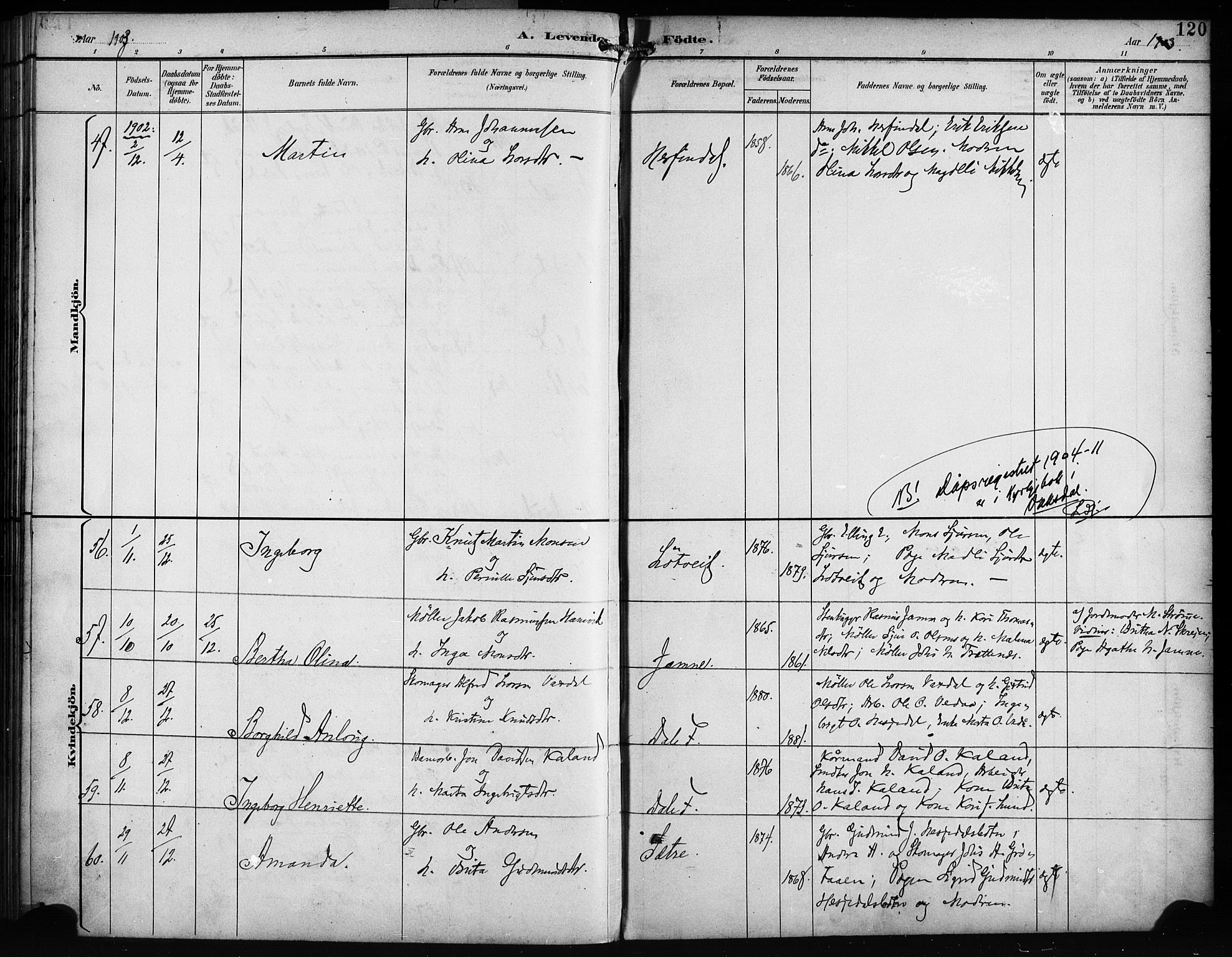 Bruvik Sokneprestembete, AV/SAB-A-74701/H/Haa: Parish register (official) no. B 2, 1893-1903, p. 120