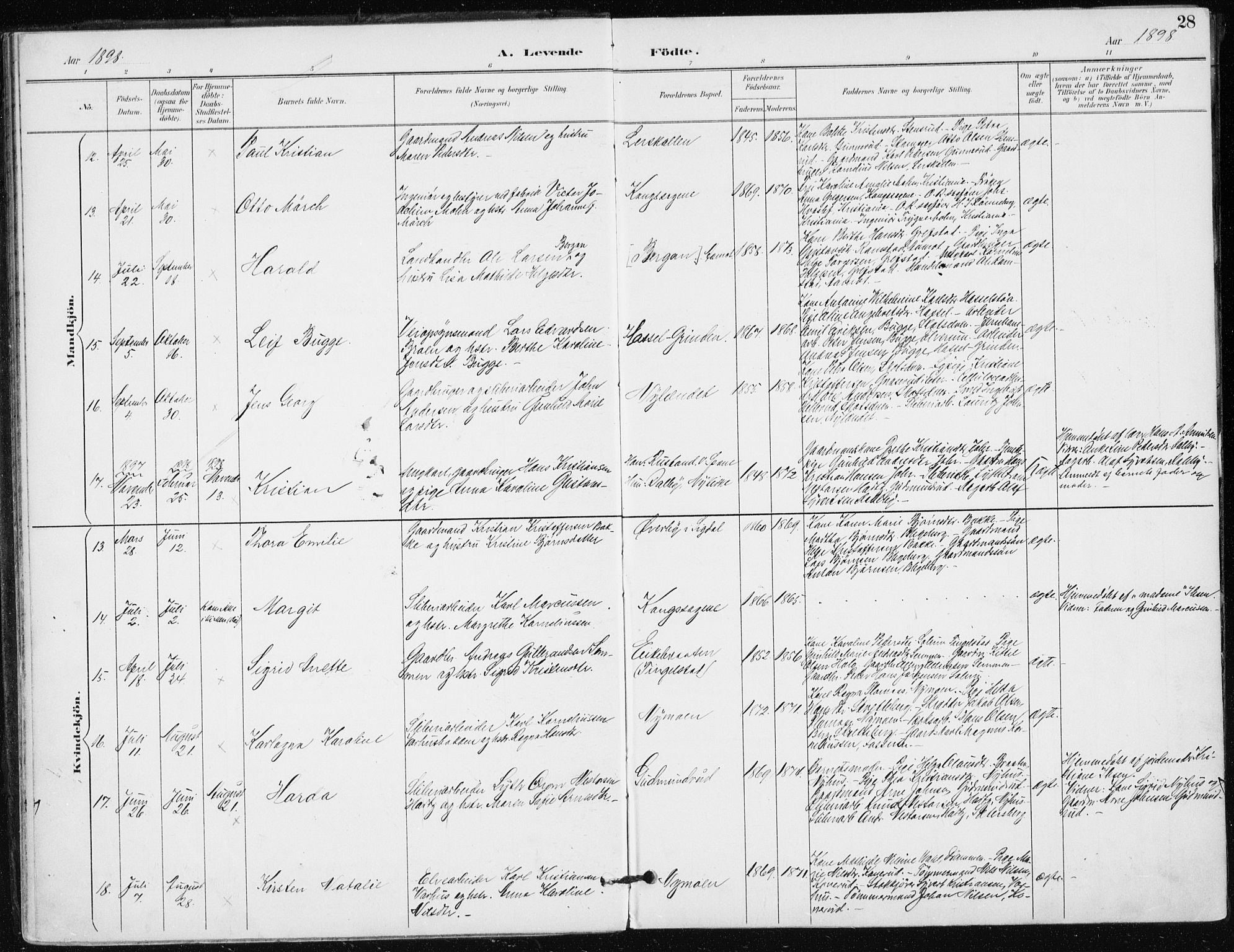 Modum kirkebøker, AV/SAKO-A-234/F/Fa/L0016: Parish register (official) no. 16, 1890-1899, p. 28