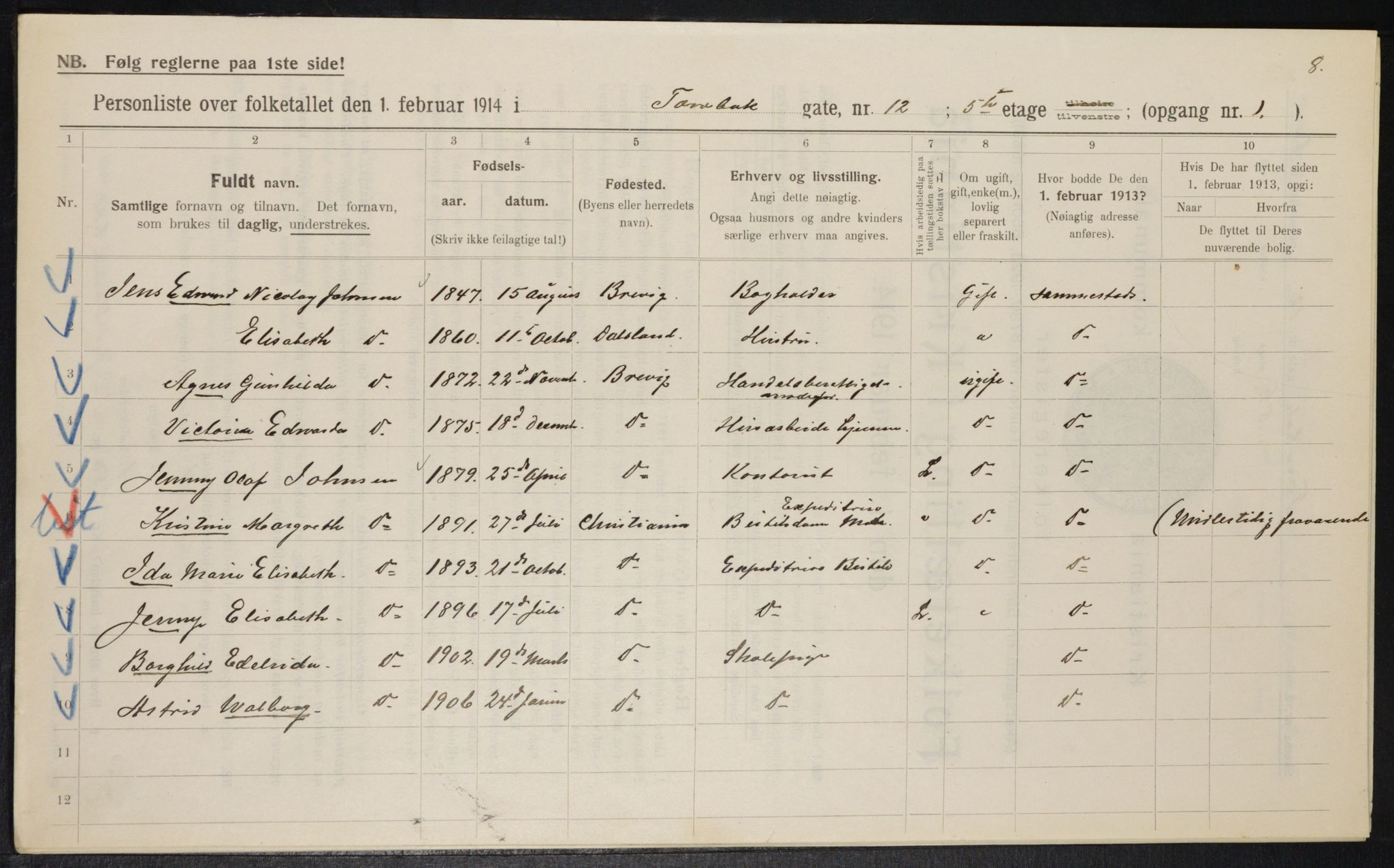 OBA, Municipal Census 1914 for Kristiania, 1914, p. 115948