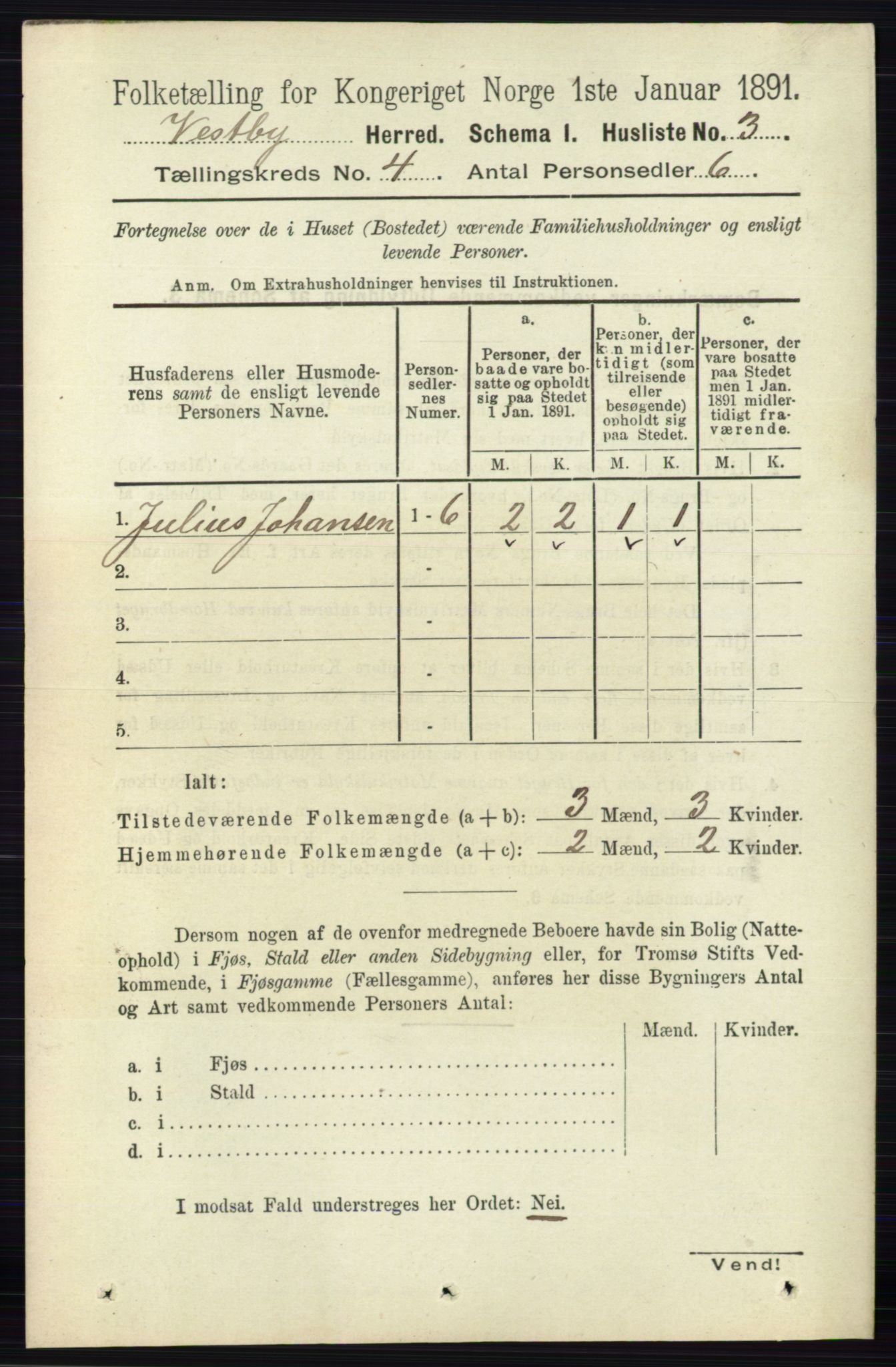 RA, 1891 census for 0211 Vestby, 1891, p. 1482