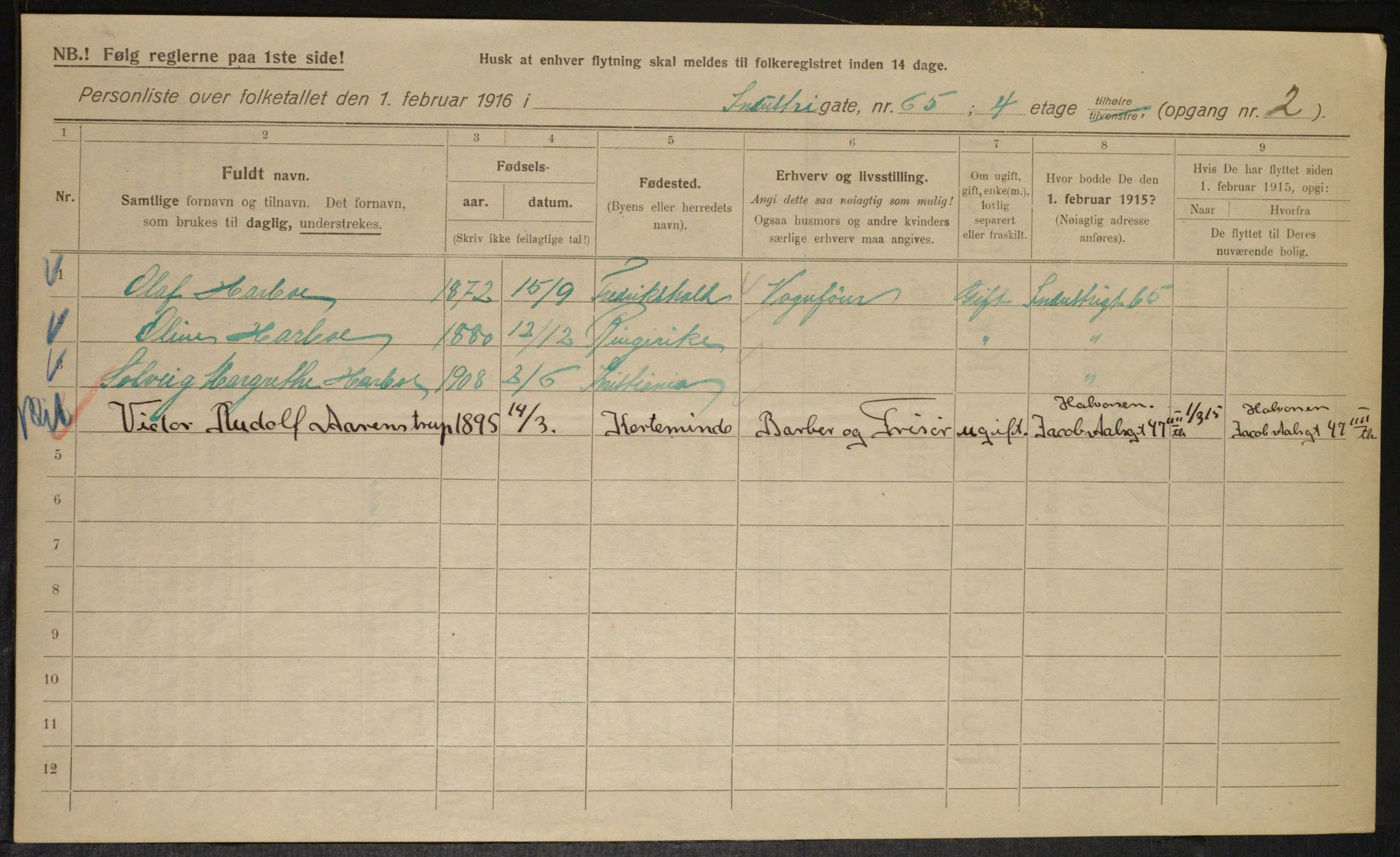 OBA, Municipal Census 1916 for Kristiania, 1916, p. 44667