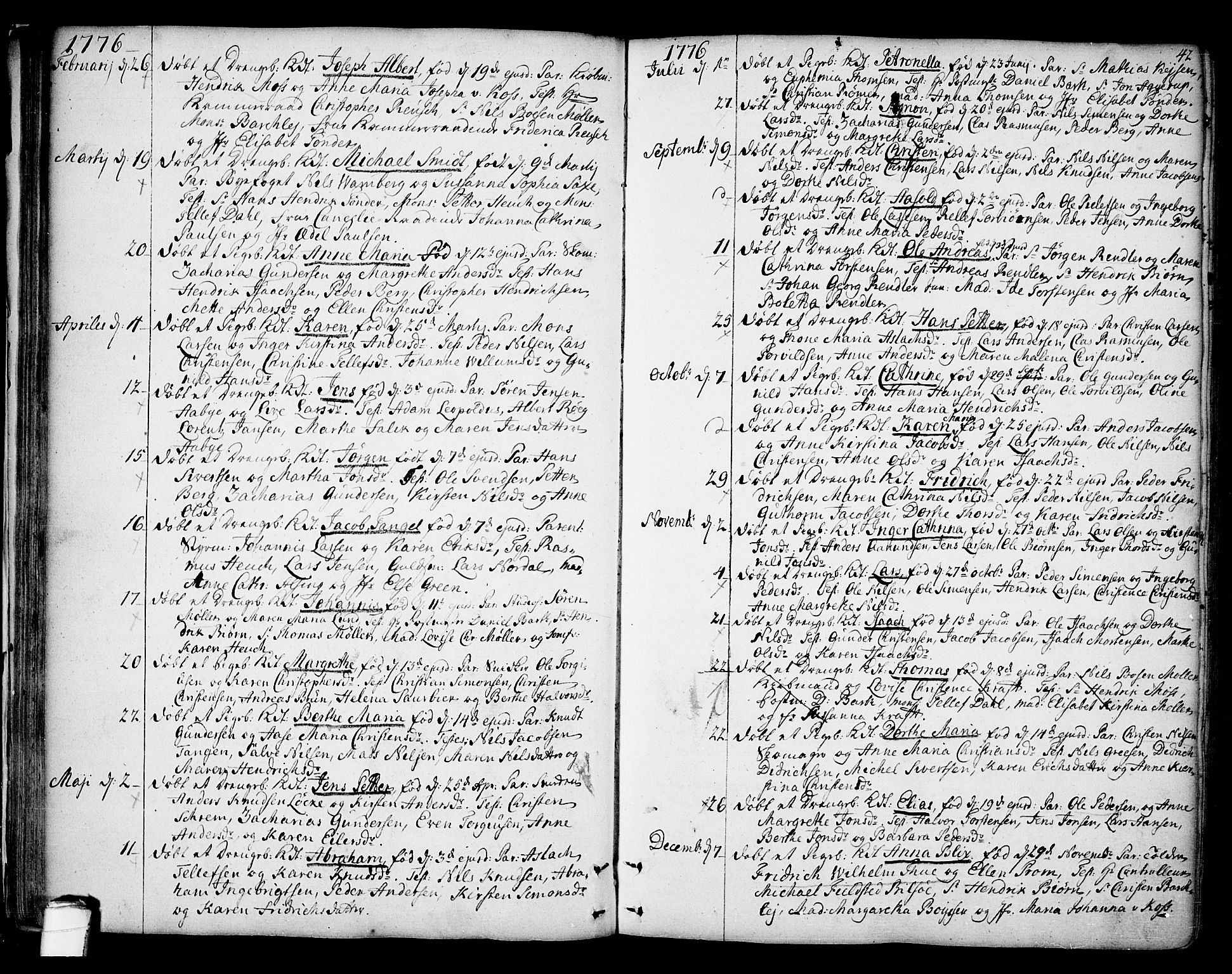 Kragerø kirkebøker, SAKO/A-278/F/Fa/L0002: Parish register (official) no. 2, 1767-1802, p. 42