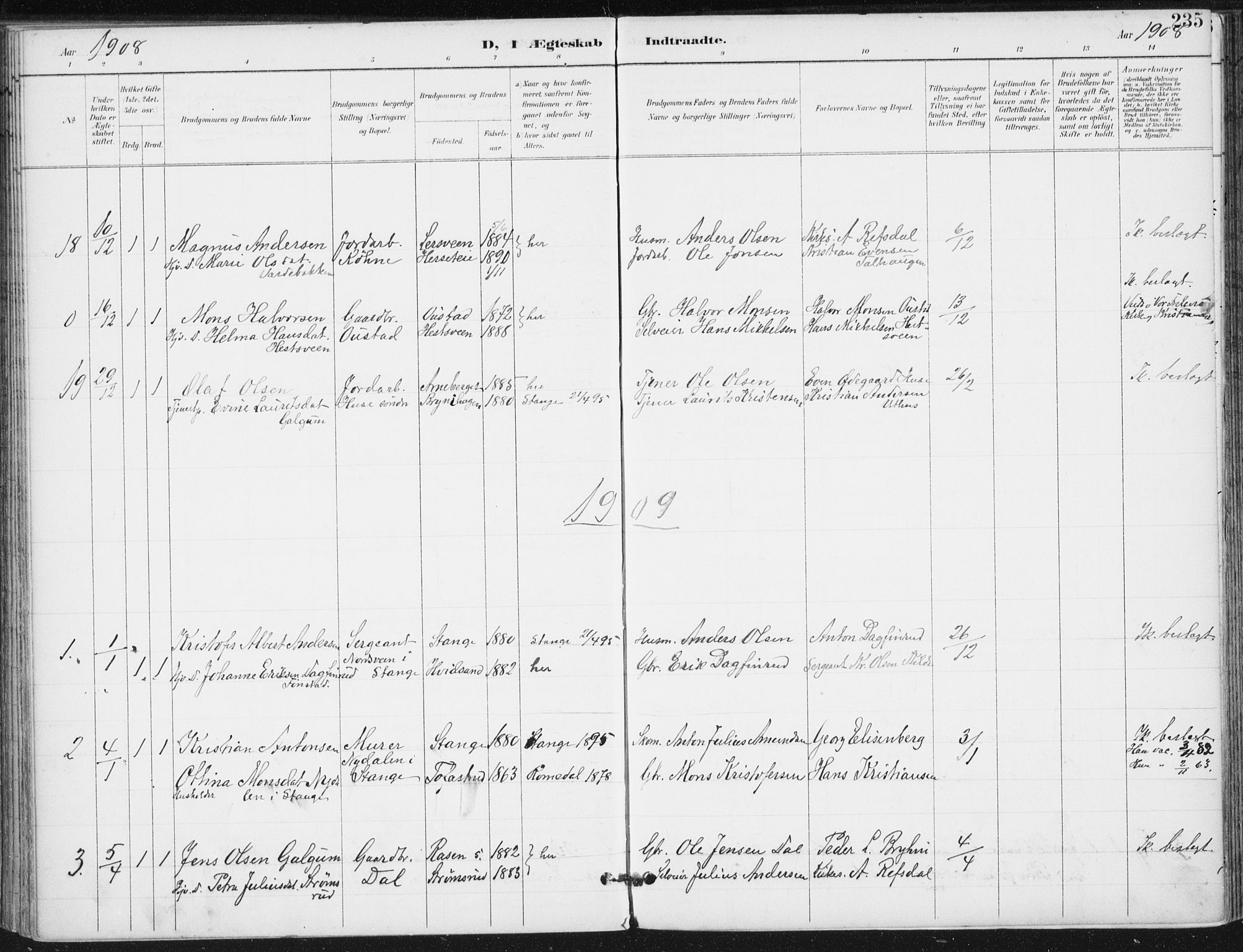 Romedal prestekontor, SAH/PREST-004/K/L0011: Parish register (official) no. 11, 1896-1912, p. 235