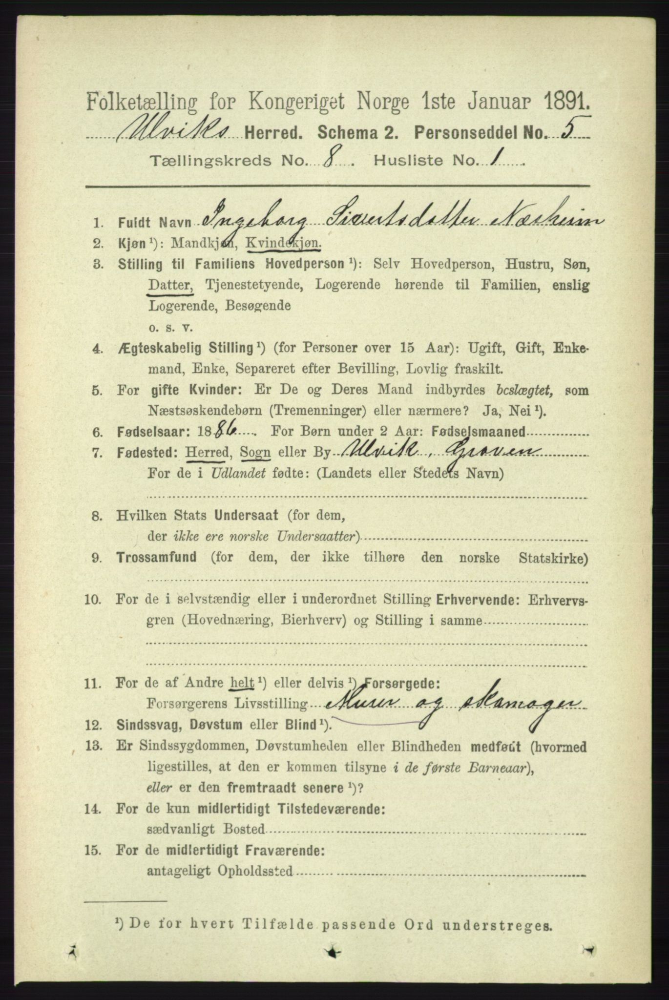 RA, 1891 census for 1233 Ulvik, 1891, p. 2578