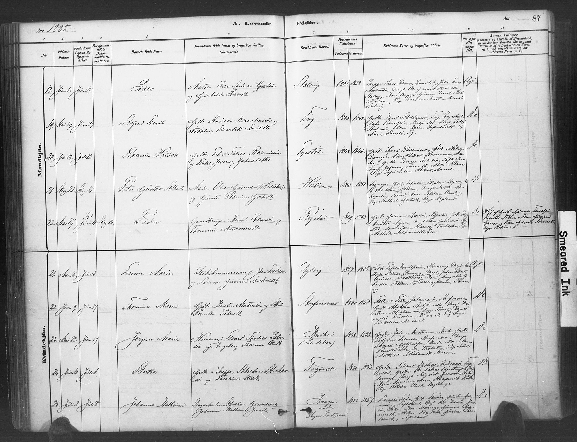 Søgne sokneprestkontor, SAK/1111-0037/F/Fa/Fab/L0012: Parish register (official) no. A 12, 1880-1891, p. 87