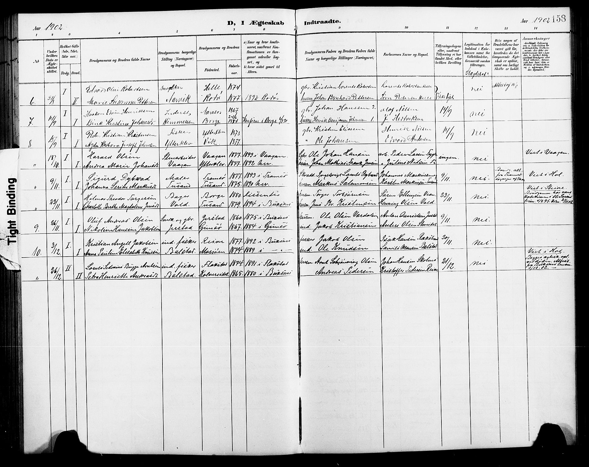 Ministerialprotokoller, klokkerbøker og fødselsregistre - Nordland, AV/SAT-A-1459/881/L1168: Parish register (copy) no. 881C05, 1900-1911, p. 158