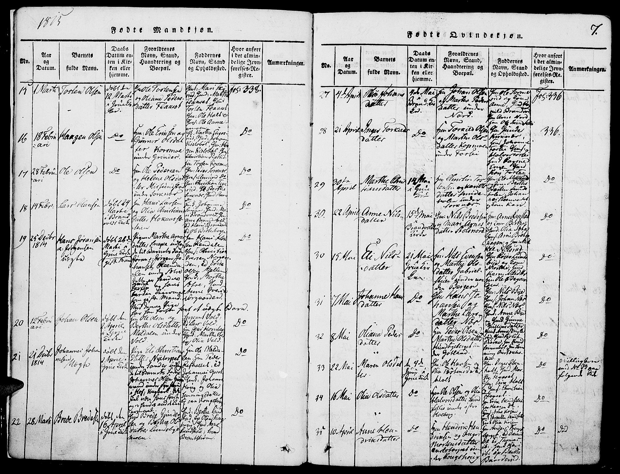 Grue prestekontor, AV/SAH-PREST-036/H/Ha/Haa/L0006: Parish register (official) no. 6, 1814-1830, p. 7