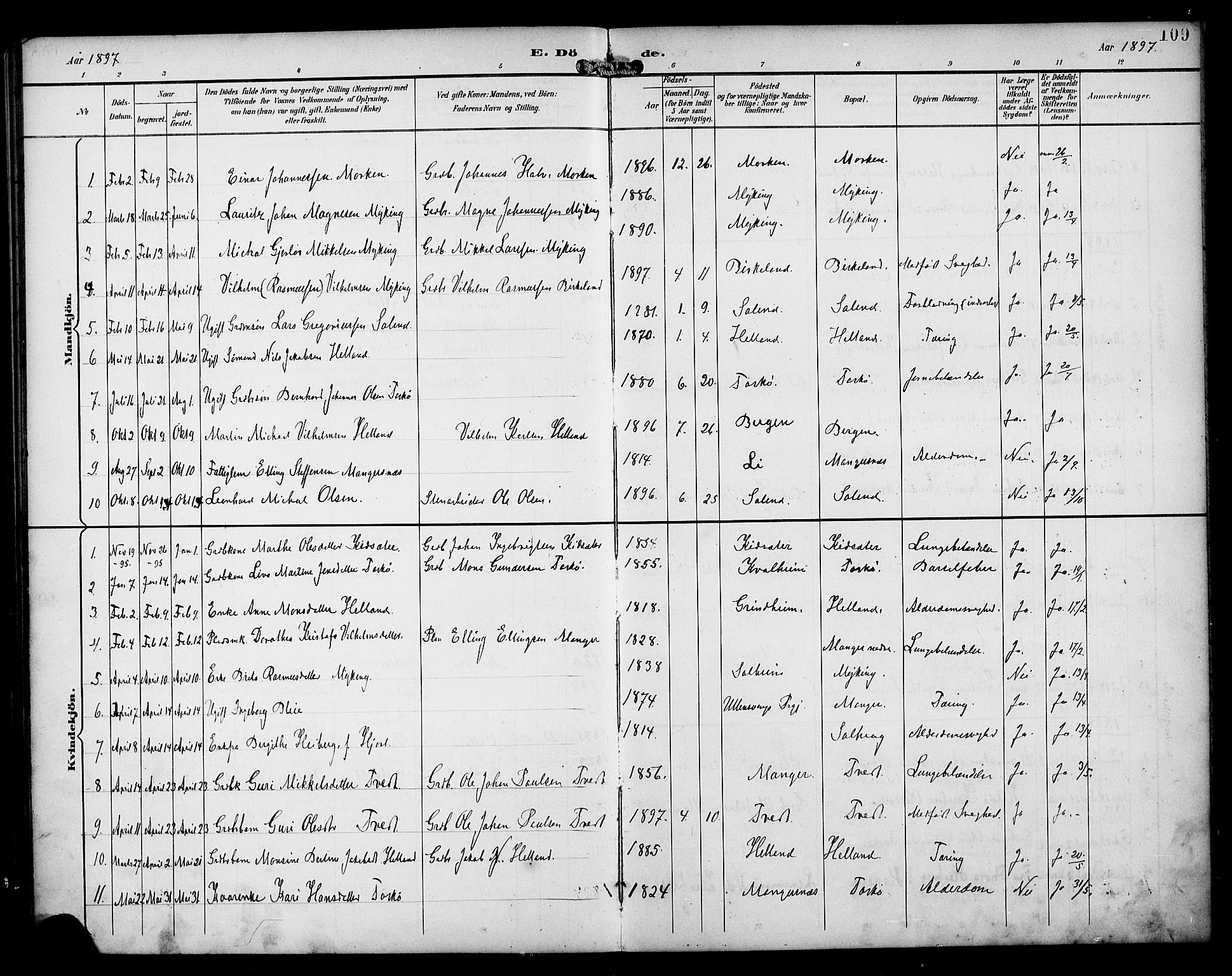 Manger sokneprestembete, SAB/A-76801/H/Haa: Parish register (official) no. B 2, 1893-1906, p. 109